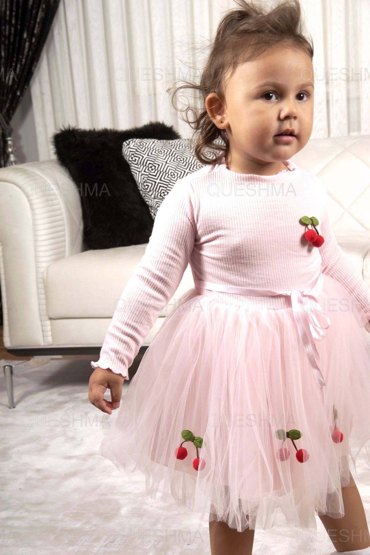 QUESHMA-Rochie de fetita tutu din tul captusita cu visinii 7