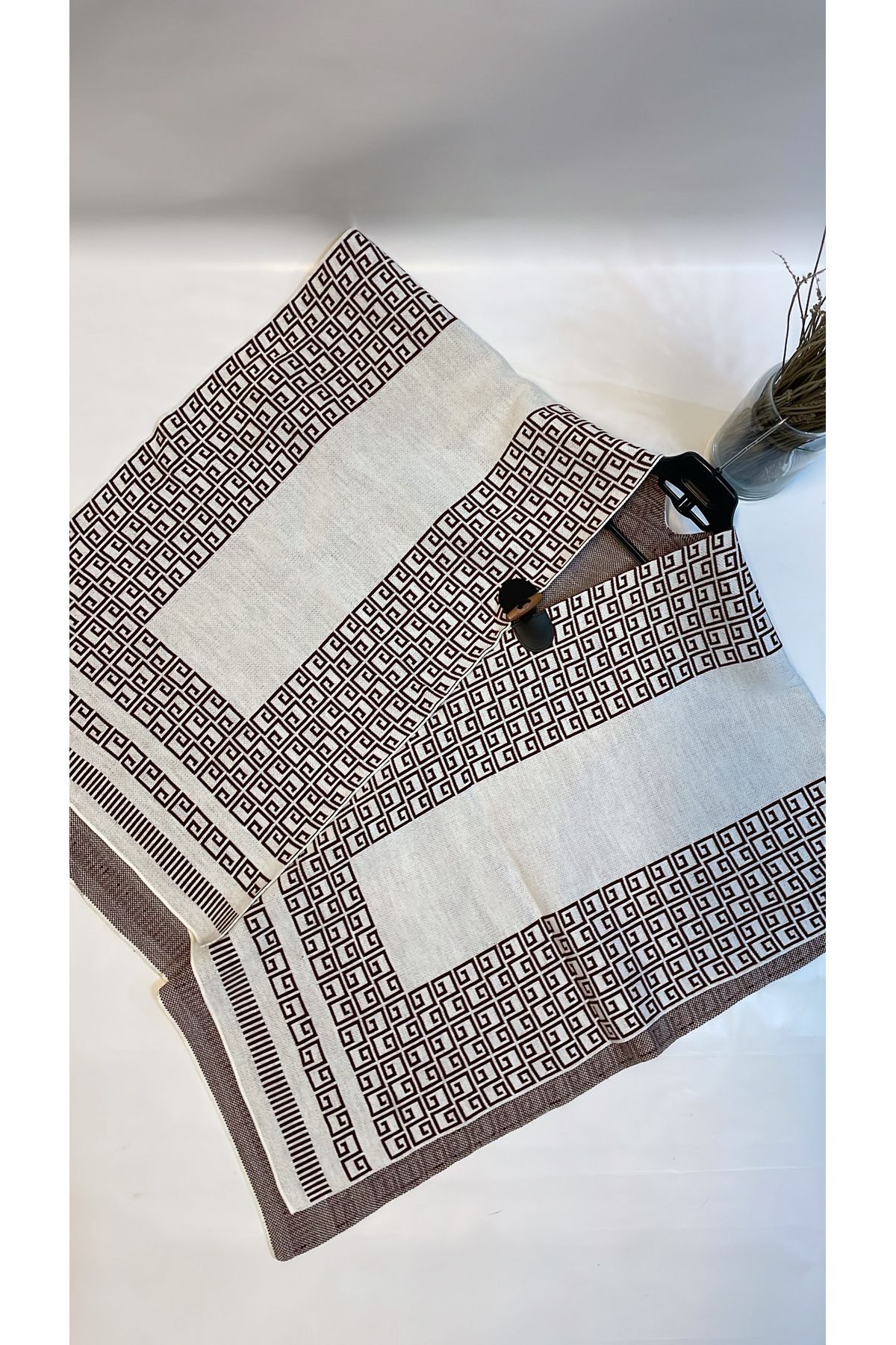 Onur-Straw Patterned Knitwear Poncho - Thick Winter New Product with Buttons and Comfortable to Use 5