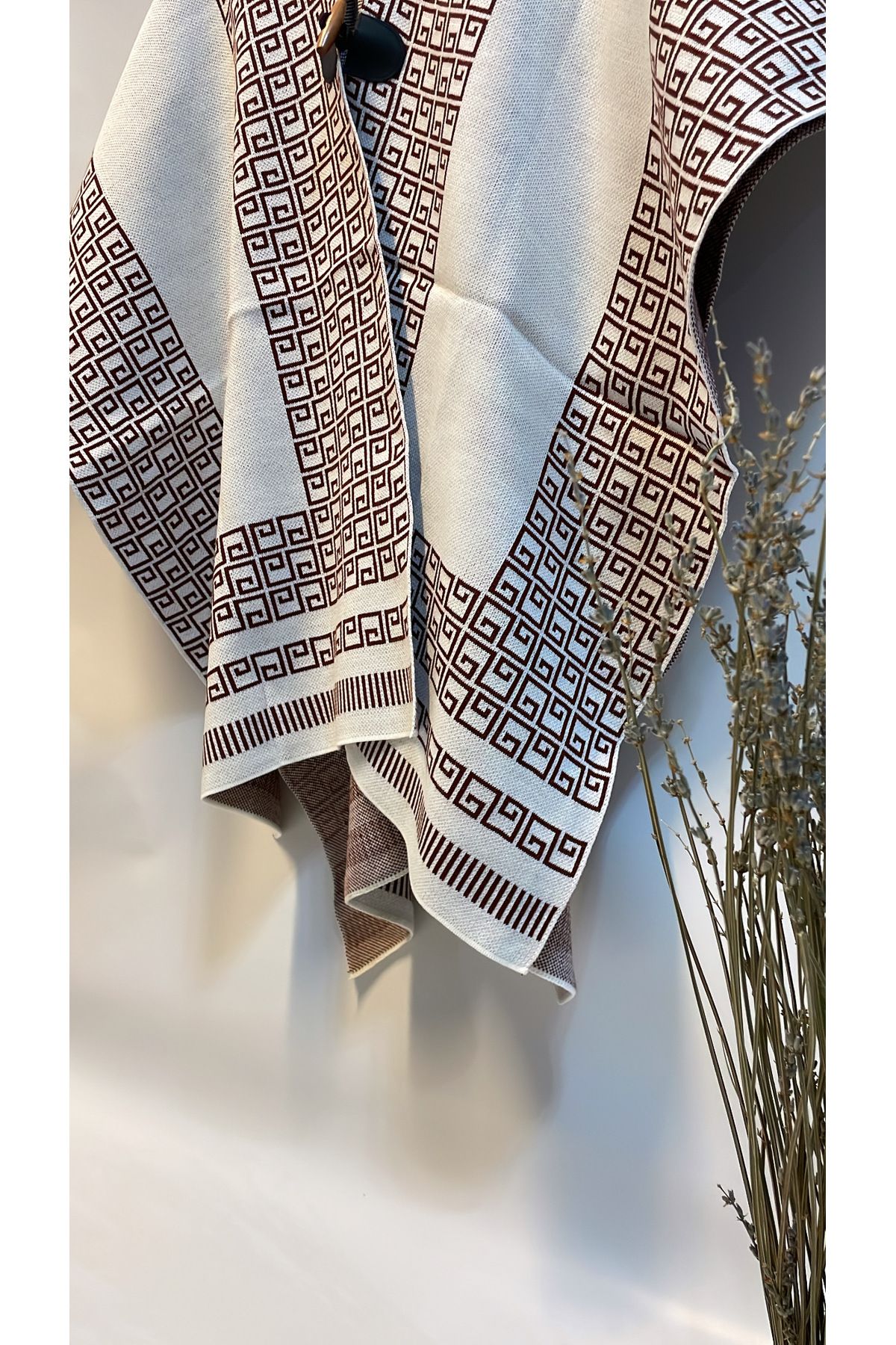 Onur-Straw Patterned Knitwear Poncho - Thick Winter New Product with Buttons and Comfortable to Use 2