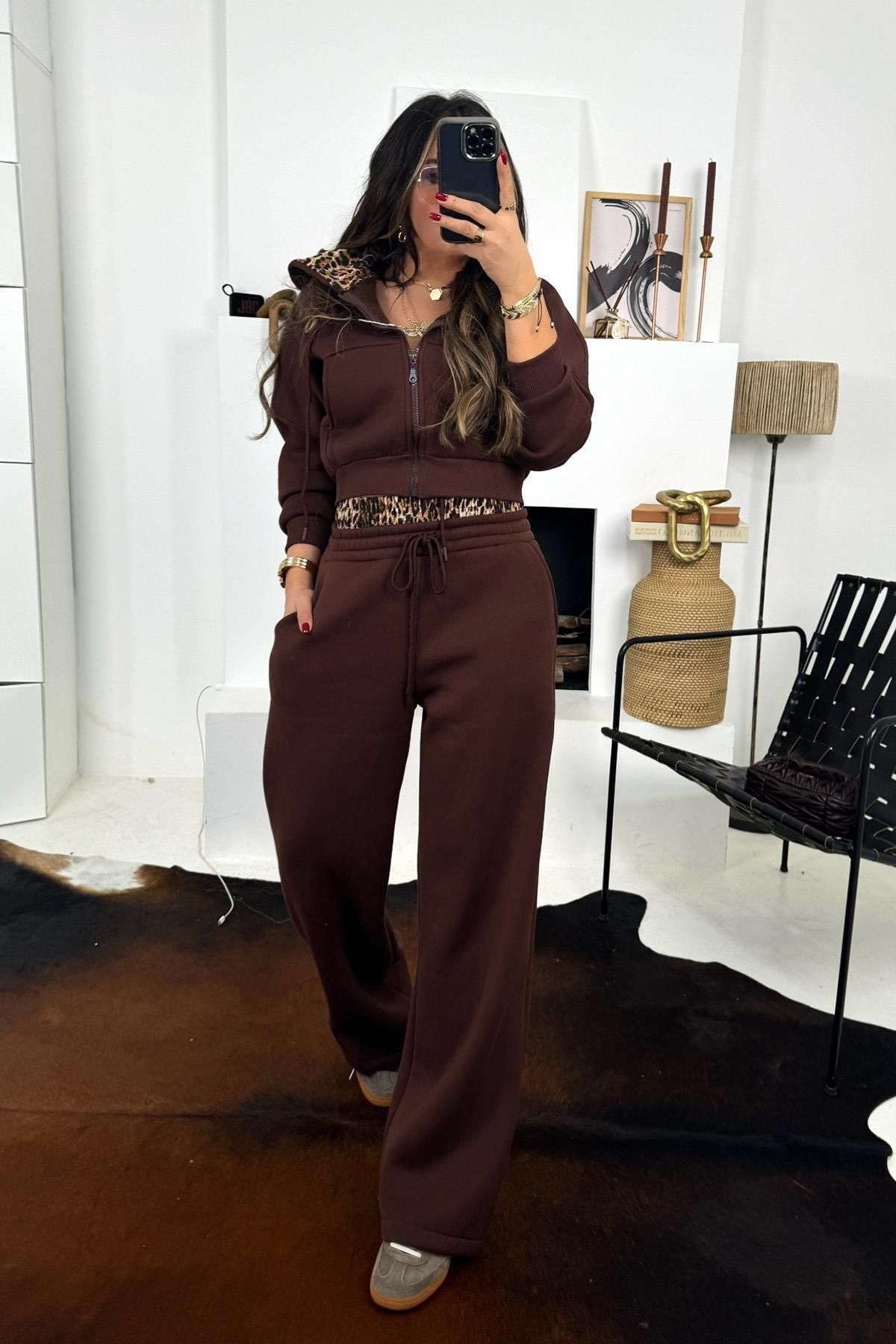 Sohotique By P-Bitter Brown Leopard Print Tracksuit Set 1
