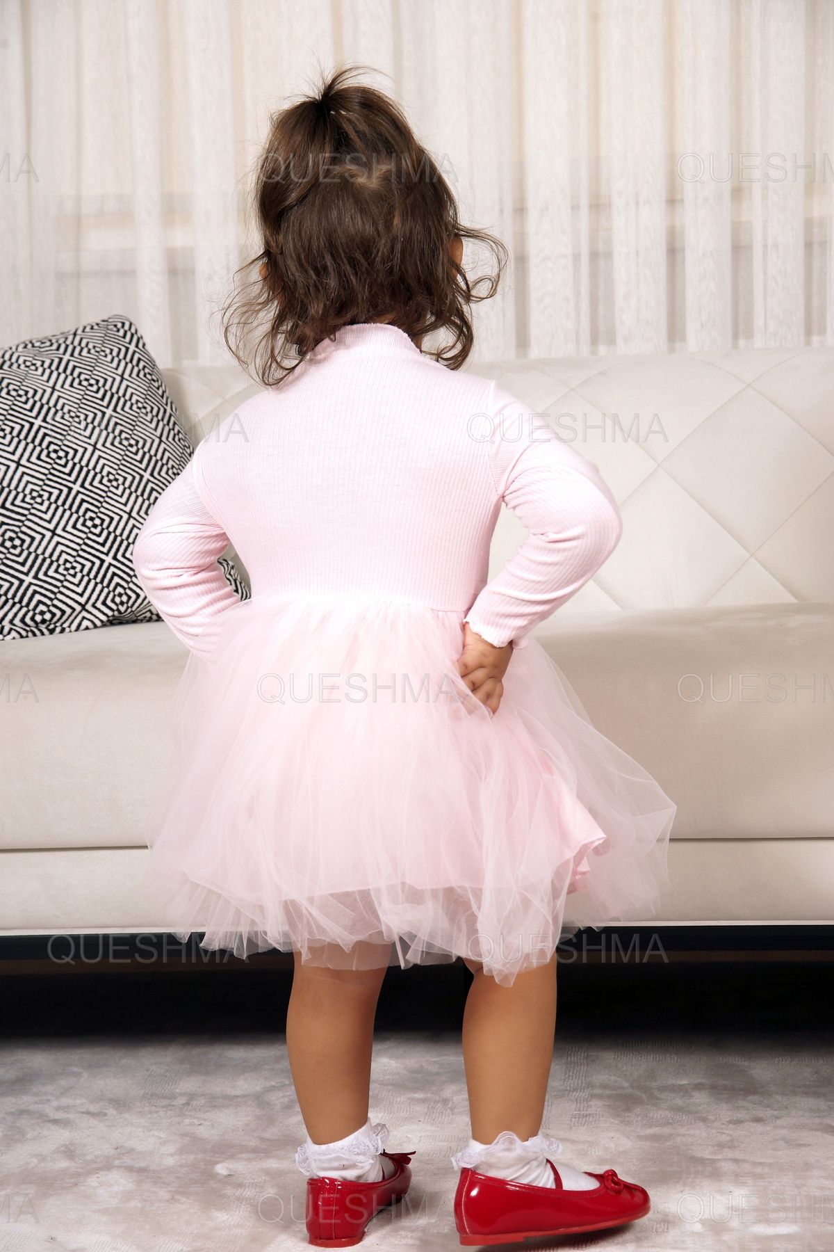 QUESHMA-Rochie de fetita tutu din tul captusita cu visinii 6