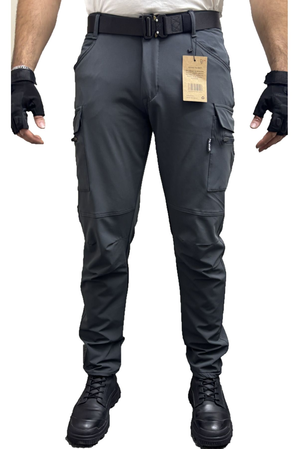 Polviton-Pantaloni cargo tactici Softshell Combat pentru bărbați - Slim Fit cu buzunare afumati 3