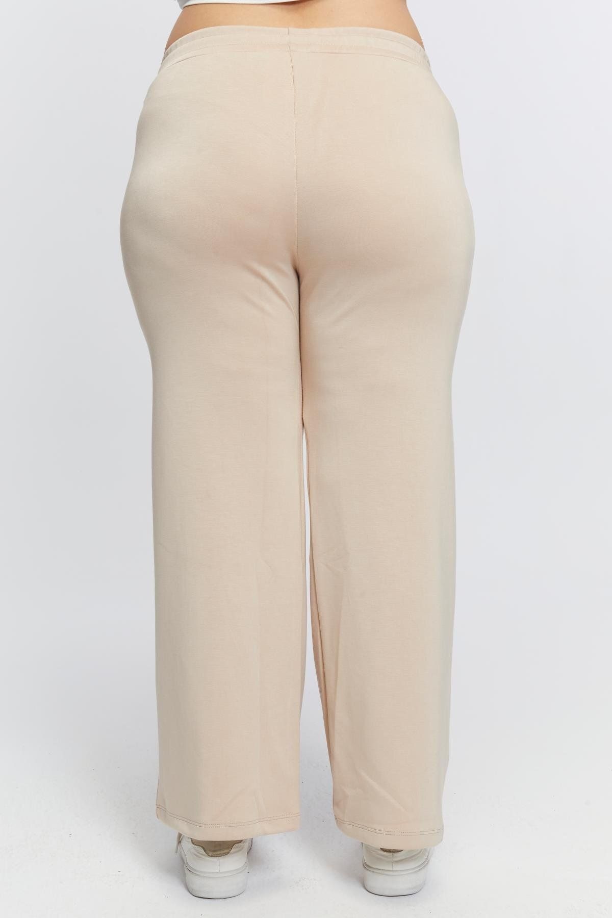RMG-Cream Colored Plus Size Sweatpants - Waist Lace Detailed 6