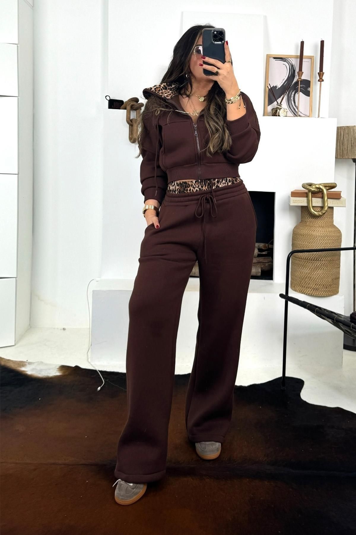 Sohotique By P-Bitter Brown Leopard Print Tracksuit Set 2