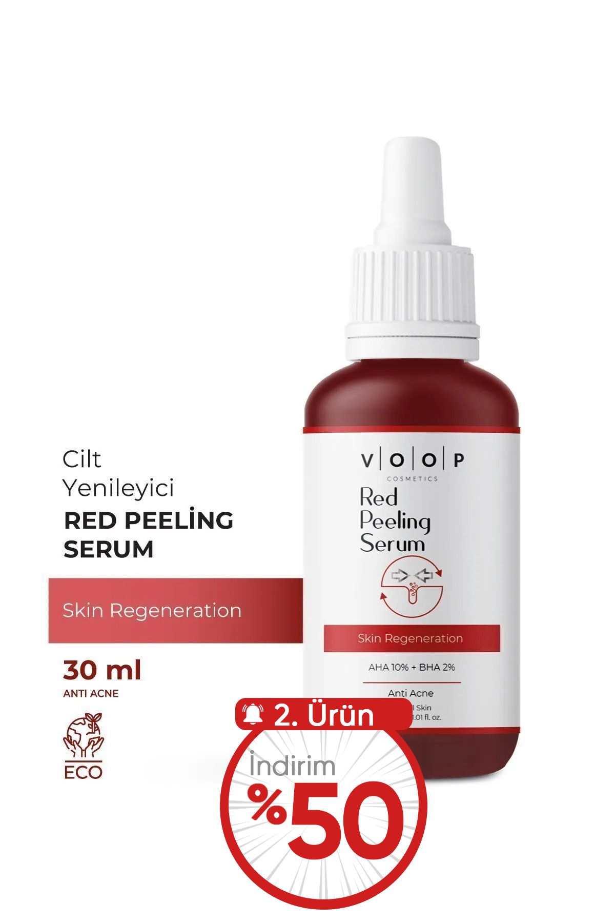 VOOP Yüz & Cilt Kırmızı Peeling Bakım Serumu | Leke Karşıtı Özellikli - 30 ml | %10 Aha, %2 Bha