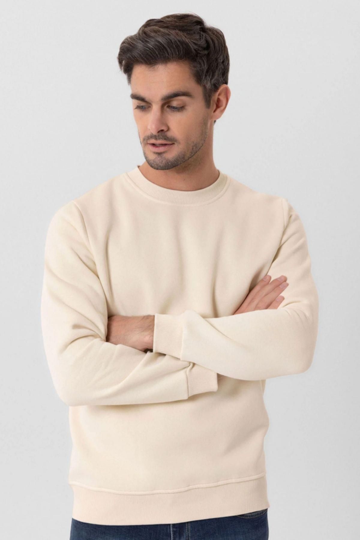 سویشرت ورزشی مردانه قطبی ضخیم ECRU با یقه قالب معمولی WINTER TRACESHIRT T0137 Escetic