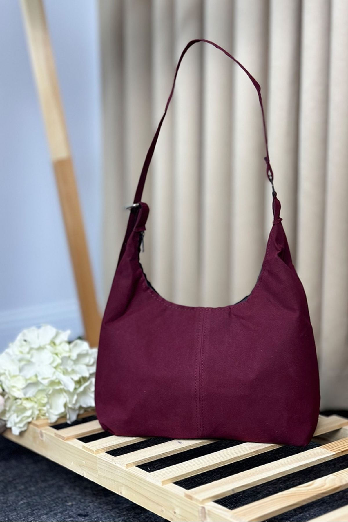 Bestenur-Hiyer Suede Shoulder Bag 1282 - Burgundy 1