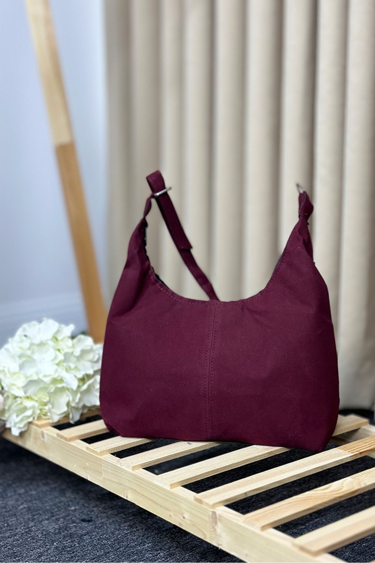 Bestenur-Hiyer Suede Shoulder Bag 1282 - Burgundy 2