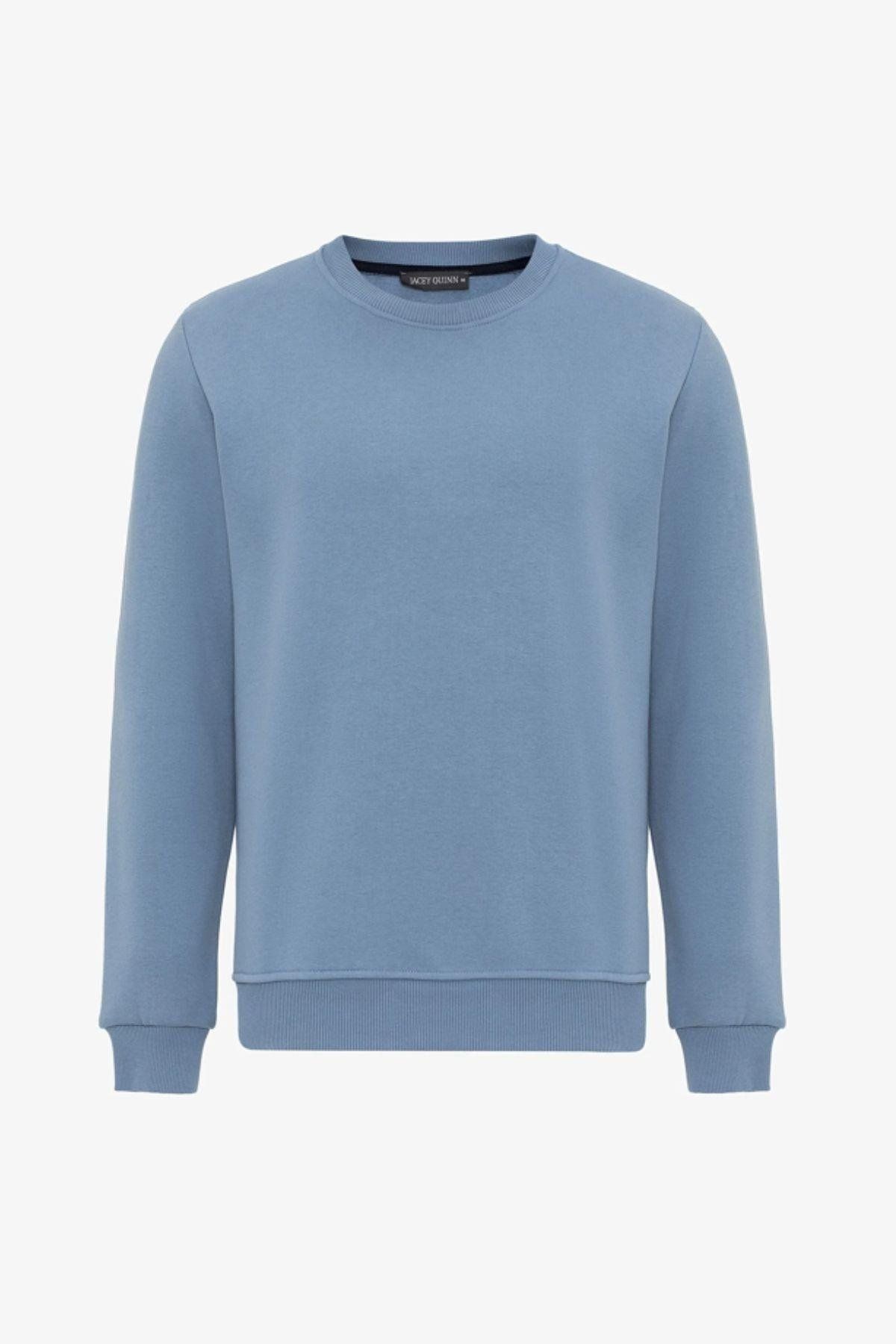سویشرت ورزشی مردانه قطب ضخیم آبی روشن با یقه قطبی قالب معمولی WINTER TRACE SHIRT T0137 Escetic