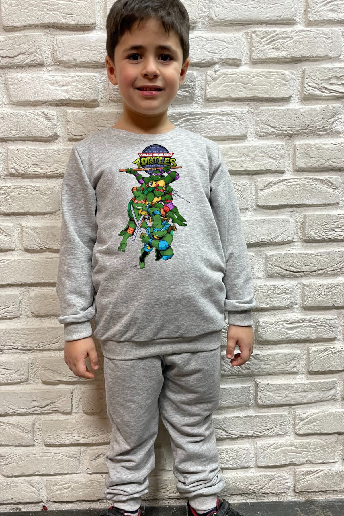 endudu-Ninja Turtles Printed Stripe Flim Character Children's 2-Piece Bottom Top Suit 100% Cotton 7