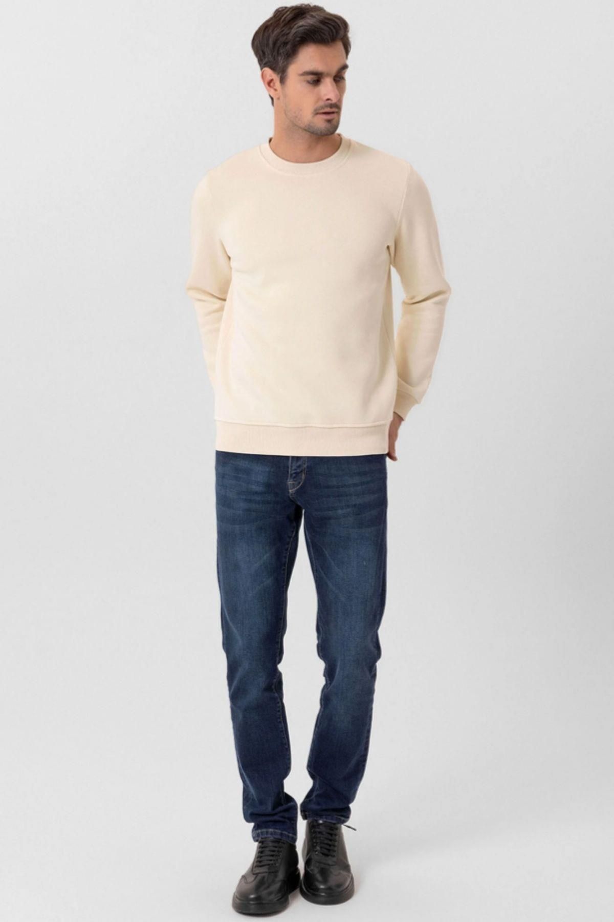 سویشرت ورزشی مردانه قطبی ضخیم ECRU با یقه قالب معمولی WINTER TRACESHIRT T0137 Escetic