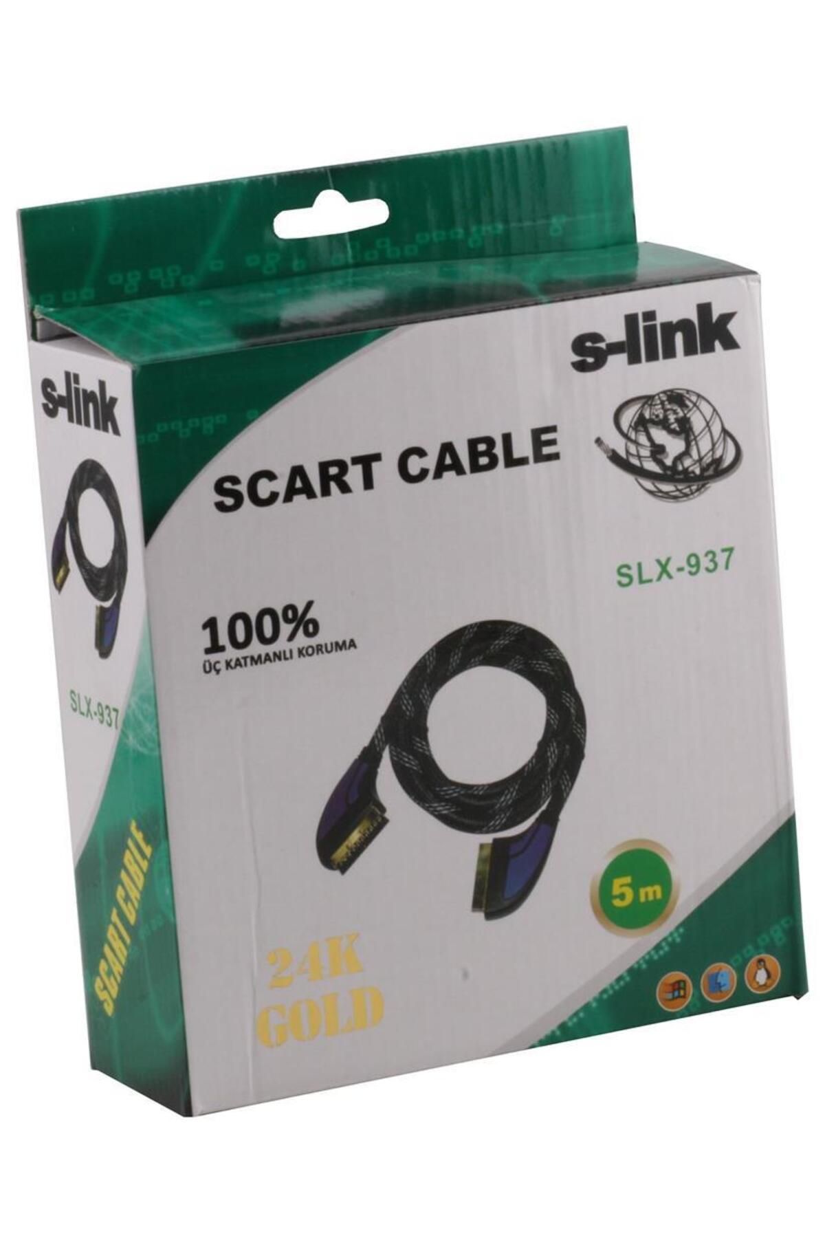 S-LINK Slx-937 Scart To Scart 5mt Gold Kılıflı Kablo