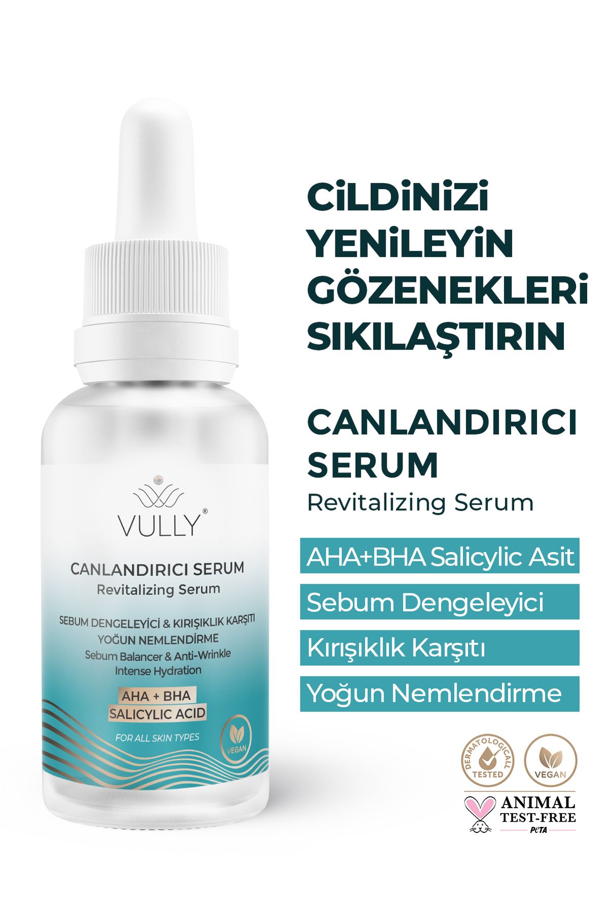 Kırışık Karşıtı - Sebum Dengeleyici - Yoğun Nemlendirici Canlandırıcı Serum 30 Ml (%10 Aha %2 Bha)