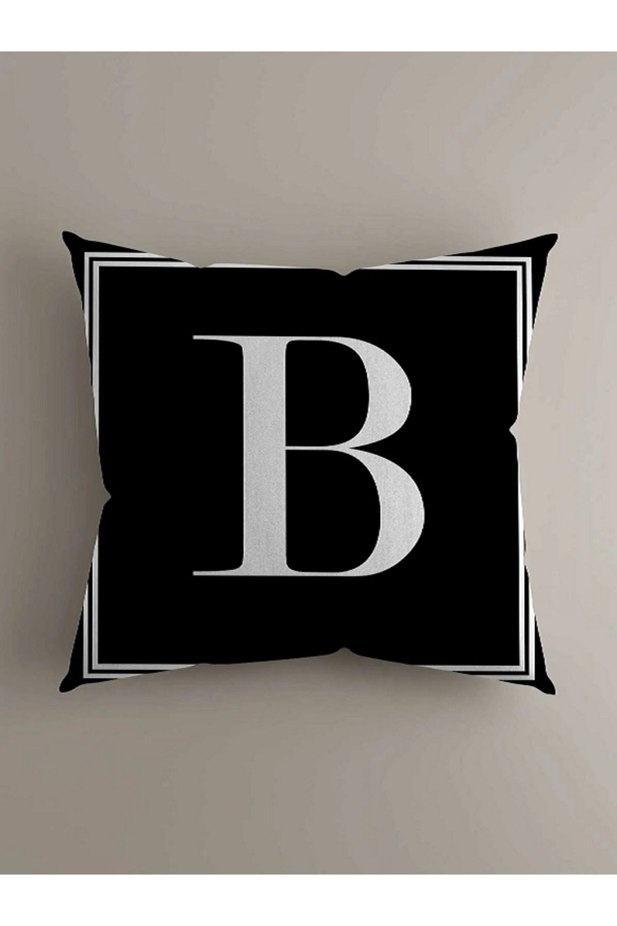 ALAMODECOR Harfli Çift Taraflı Dijital Baskılı Kırlent Yastık Kılıfı - B Harfi - (1 ADET)43x43 Cm