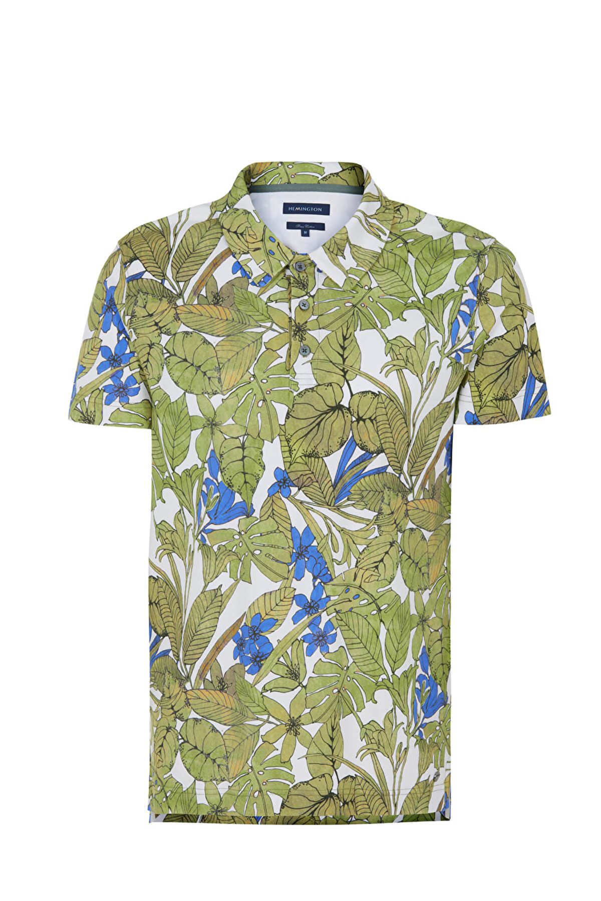 Hemington-Floral Print Green Polo Neck T-Shirt Size: m 8