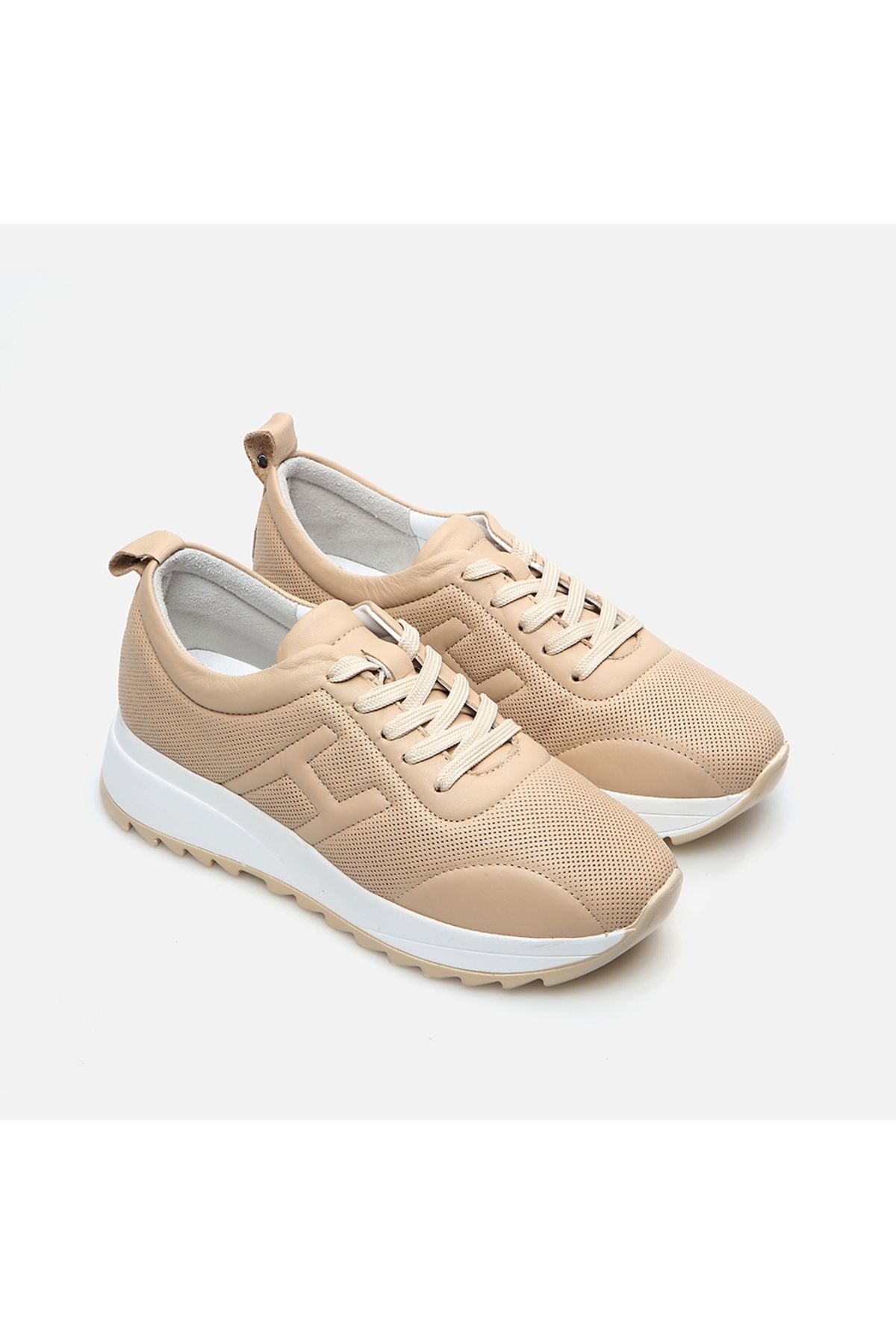 Hotiç-Genuine Leather Beige Women's Sports Shoes 3