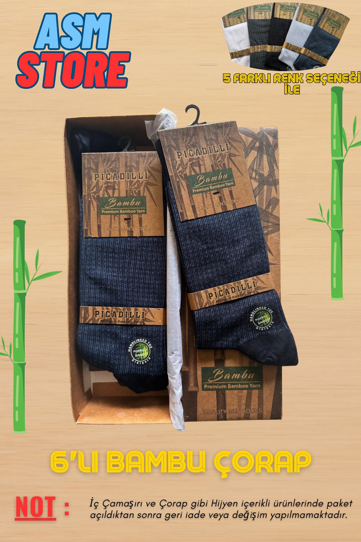 Picadilli-Bamboo Premium Men's Socks in Box of 6 1