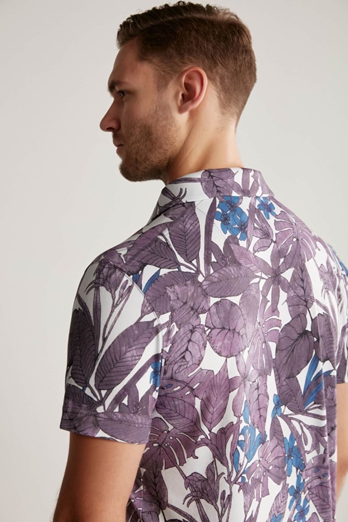 Hemington-Floral Print Purple Polo Neck T-Shirt Size: S 3