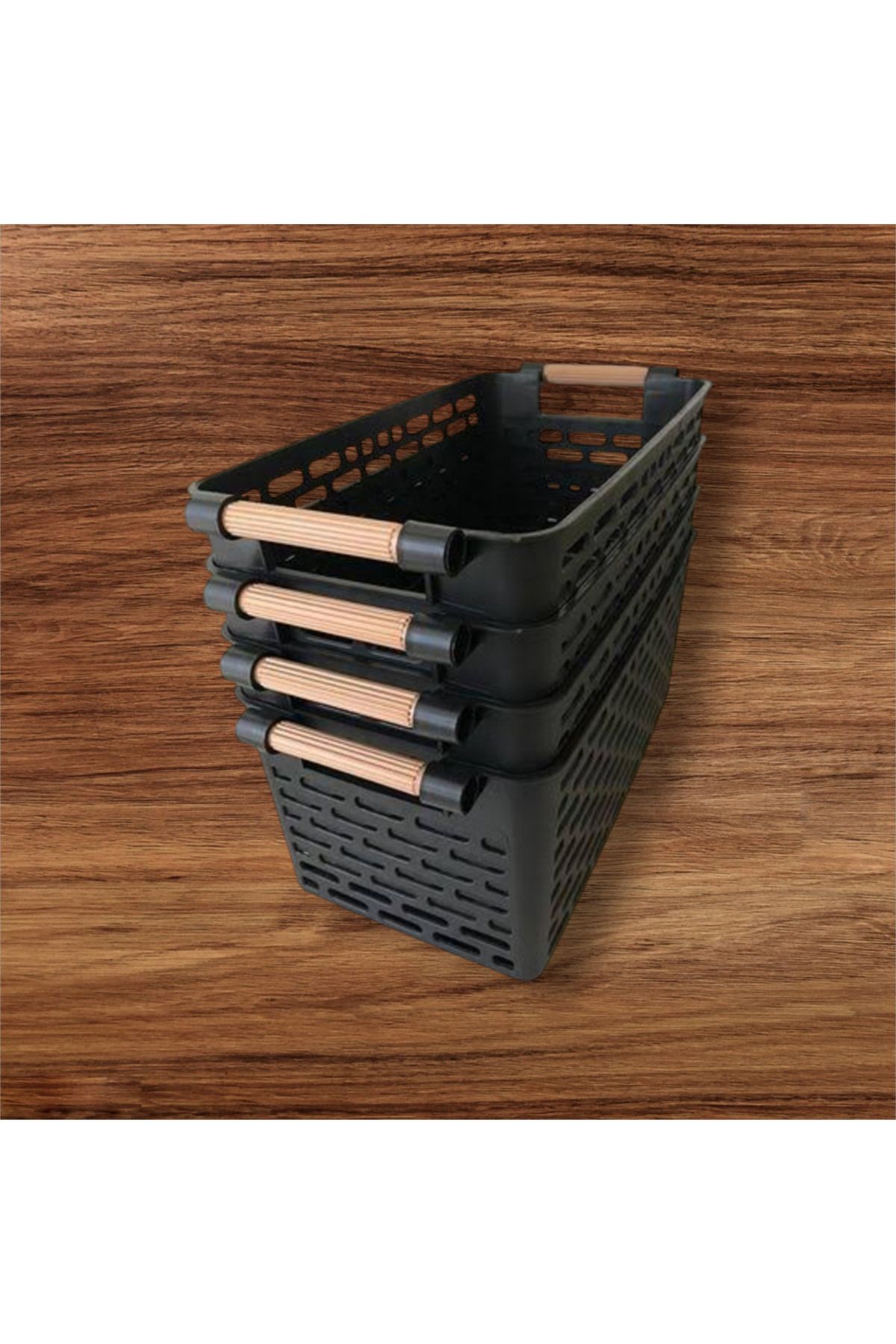 NEWSTORE HOME-4 Pieces Black Plastic Organizer Basket - Inner Cabinet and Drawer Organizer 2