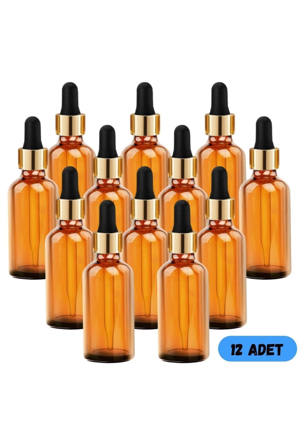 ToHome 50 Cc Cam Damlalıklı Amber Şişe [50 Cc=50ml X 12 Adet] / Ecza Şişesi / Dropper Şişe