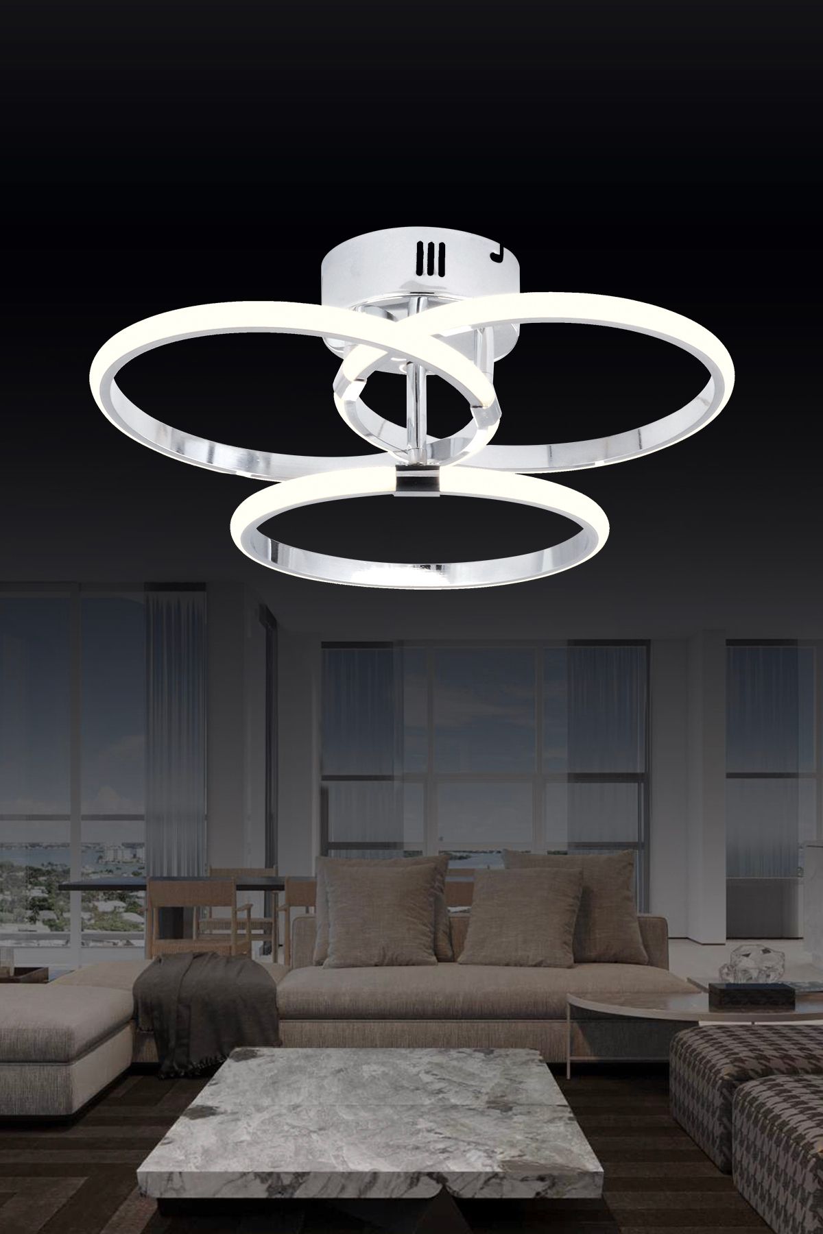 Pl 07 3 Model Krom 3 Renkli Salon Ve Oturma Odası Için Ideal Alüminyum Avize, 40x15 - 1