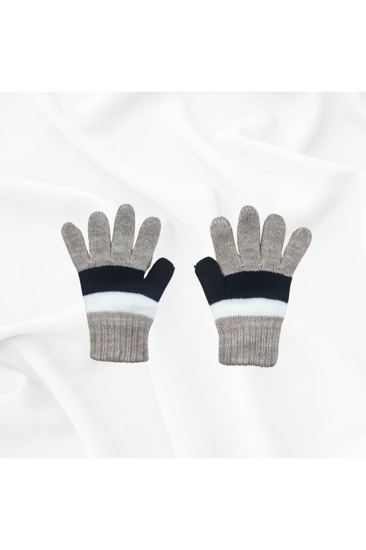 Online-Gray Striped Pattern Children's Gloves 1