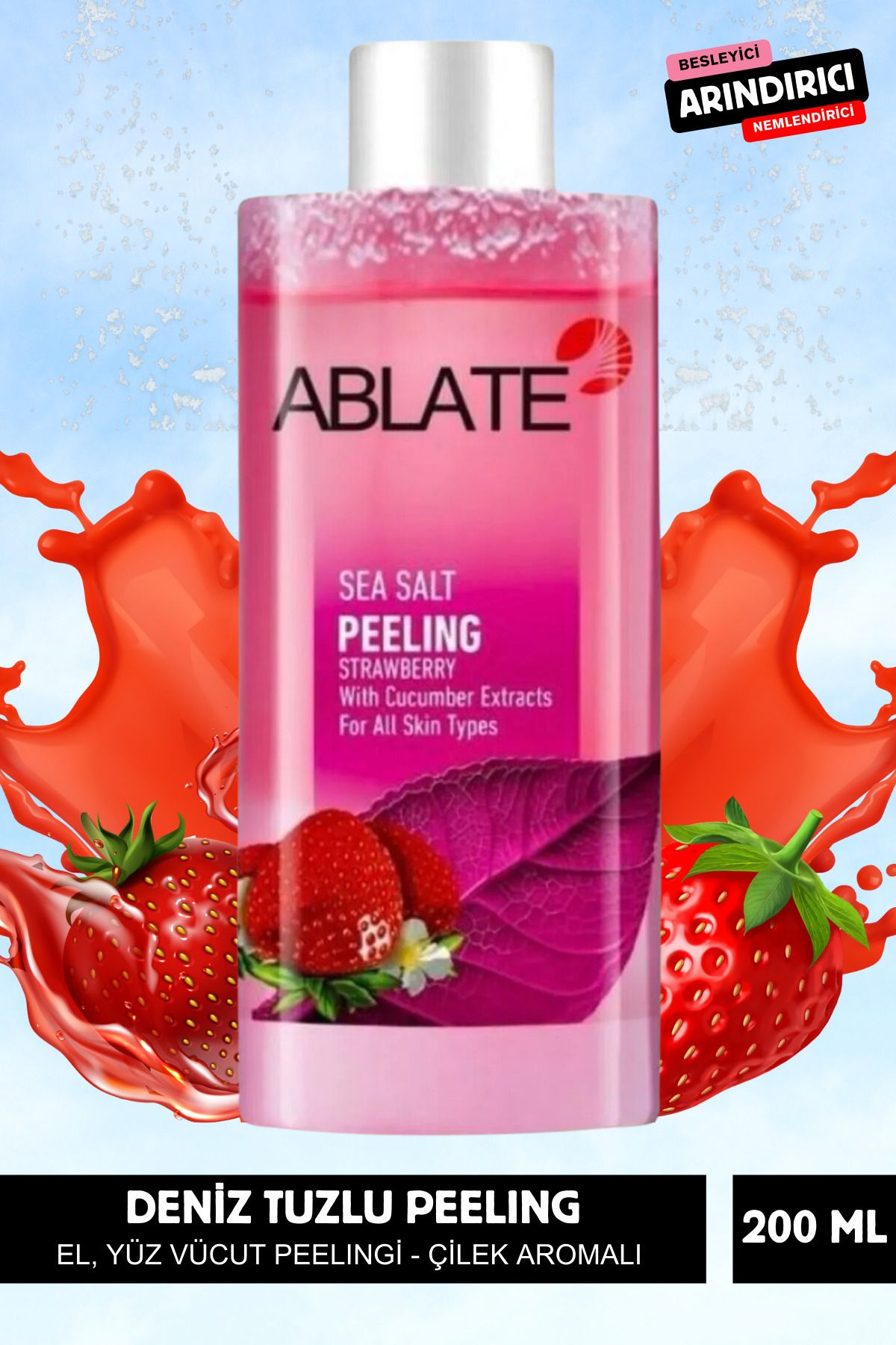 ABLATE Anında Soyucu Peeling - Ölü Deri Arındırıcı, Yenileyici - Vücut, Yüz Peelingi Çilek Aromalı 200 Ml.