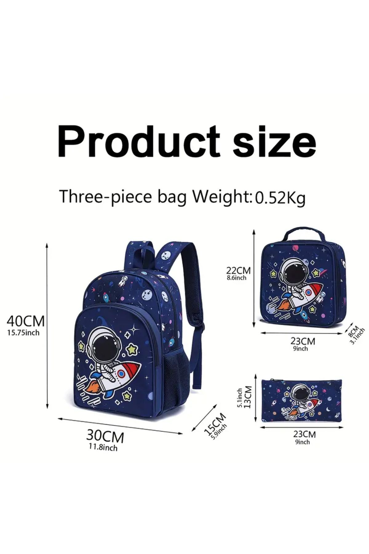 bundle island-Set of 3 Children's Backpacks Space Astronaut Figured (Backpack/Dining/Pencil Holder) U554 2