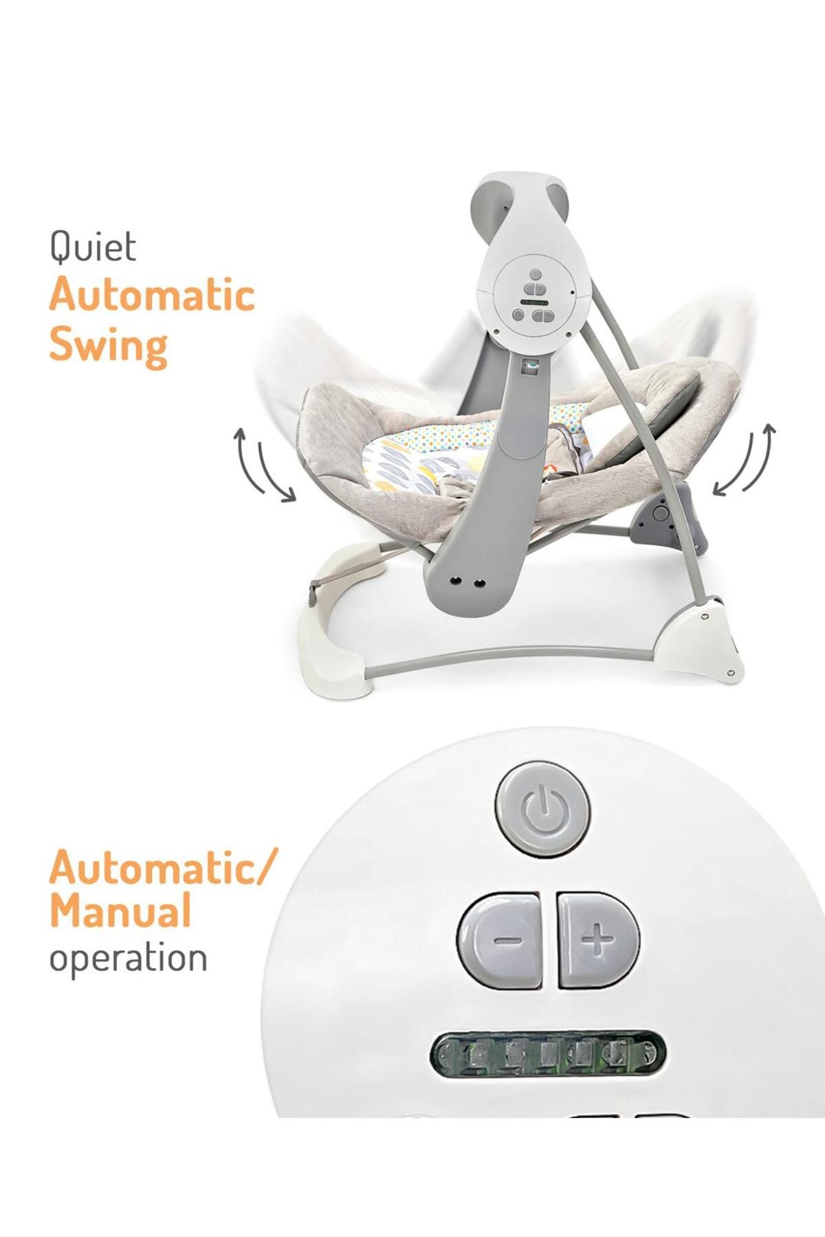 Fab N Funky-Portable Baby Swing - Grey 0M+, Foldable with Adjustable Speeds & Recline Positions 5