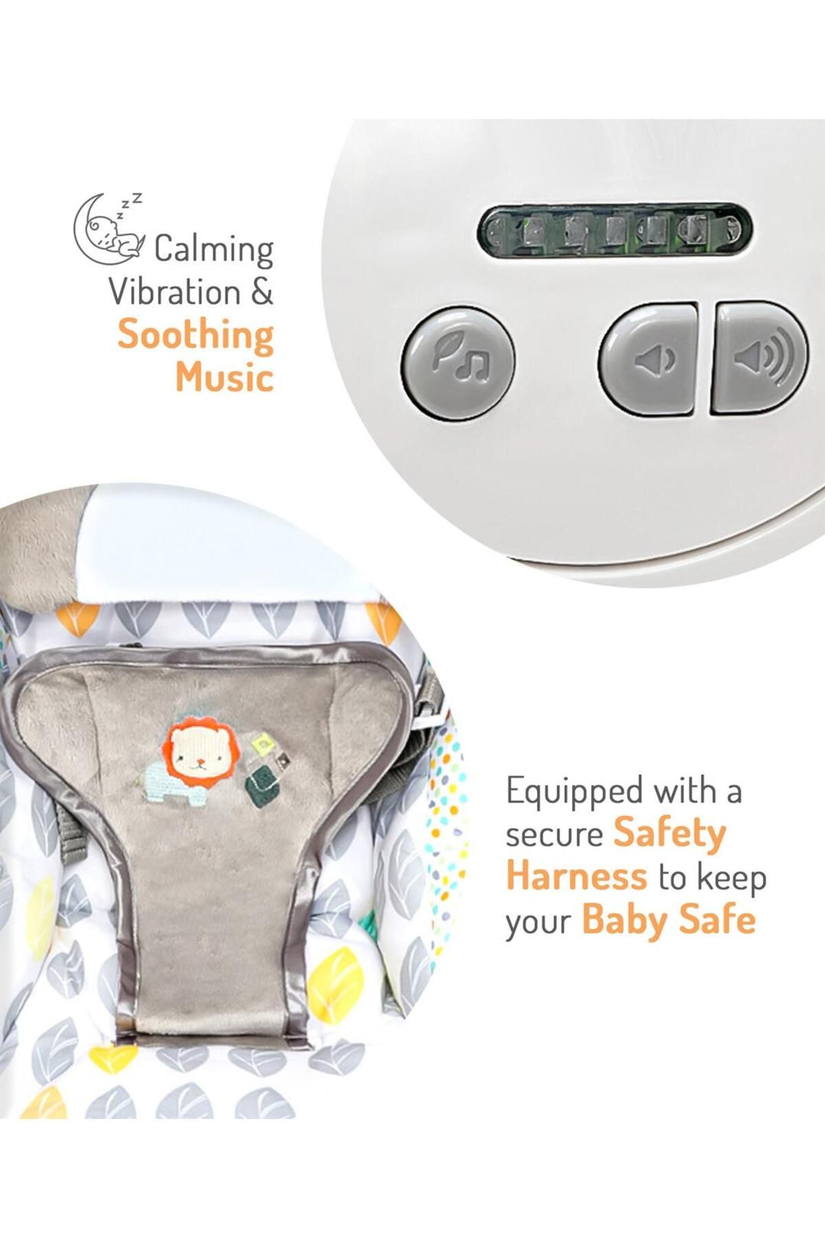 Fab N Funky-Portable Baby Swing - Grey 0M+, Foldable with Adjustable Speeds & Recline Positions 2
