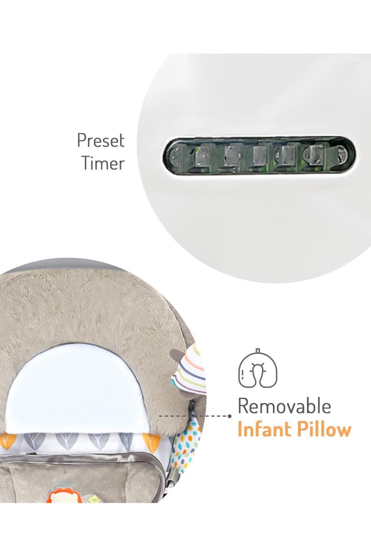 Fab N Funky-Portable Baby Swing - Grey 0M+, Foldable with Adjustable Speeds & Recline Positions 4