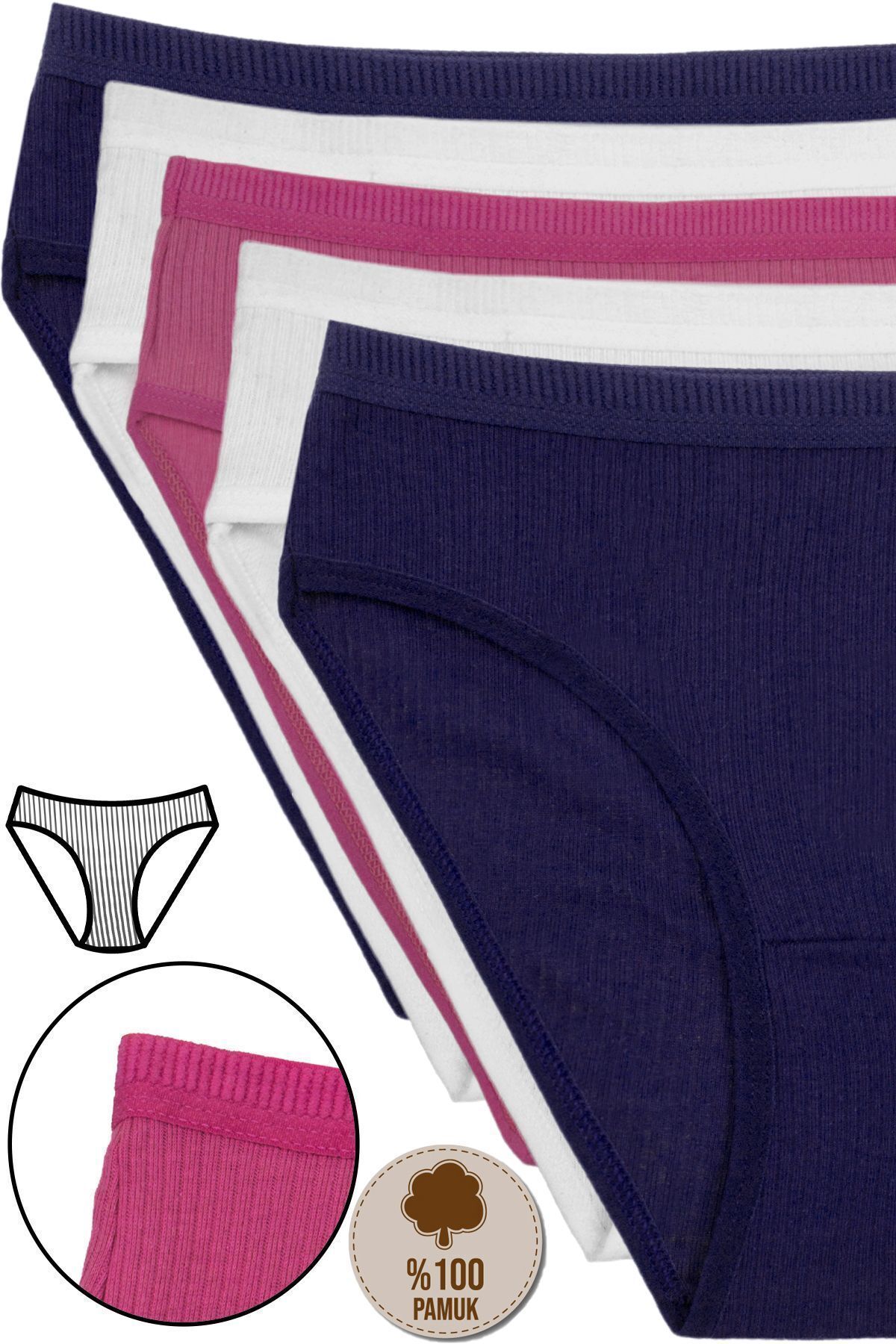 Humaone-5 db bordás derék bikini bugyi - 100% pamut, sötétkék, fehér, Dusty Rose Bk2-a4 6