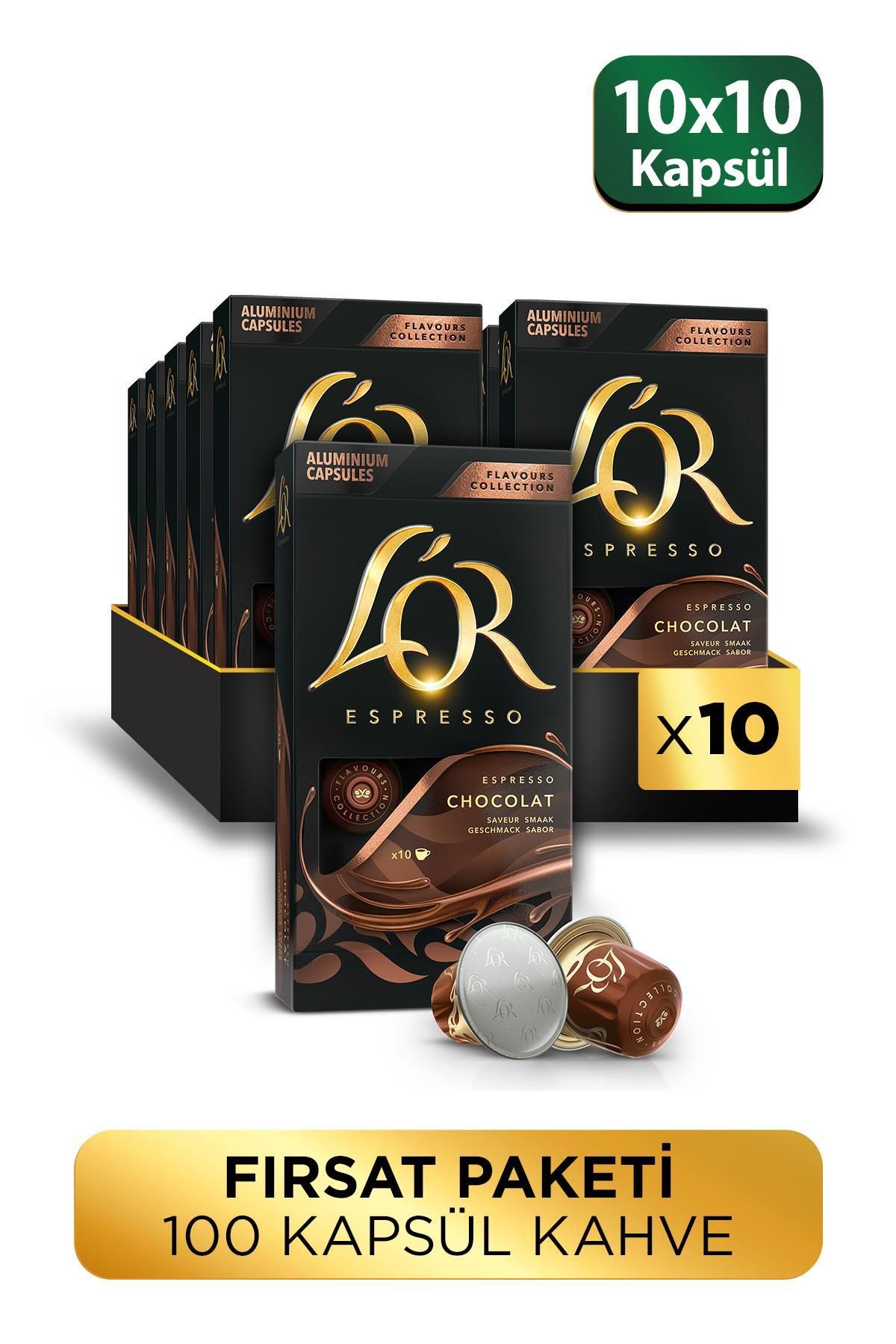 L'OR Çikolata Aromalı Nespresso Uyumlu Alüminyum Kapsül Kahve 10'lu x 10