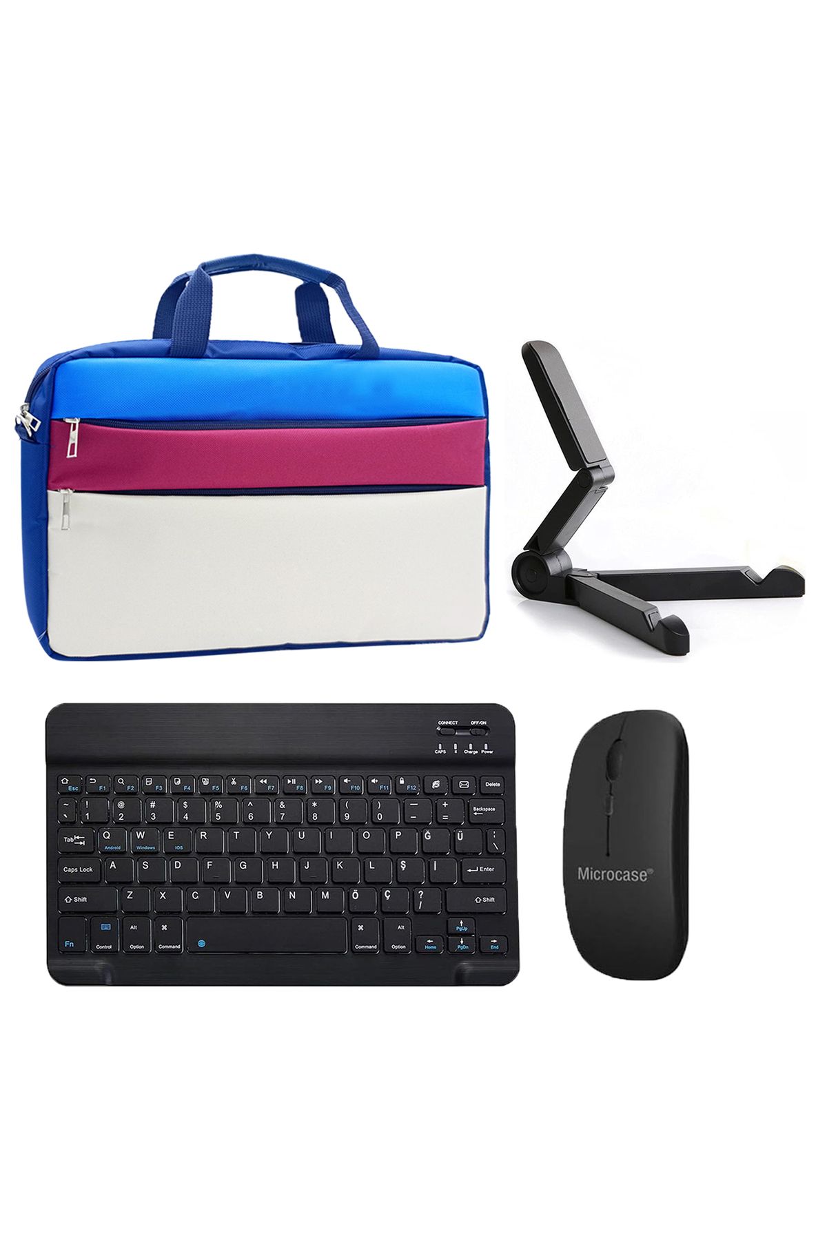 Microcase-Tablet Bag+Bluetooth Keyboard+Mouse+Tablet Stand Compatible with Vorcom Quartzpro 10.1 Inch Black-Al4840 1