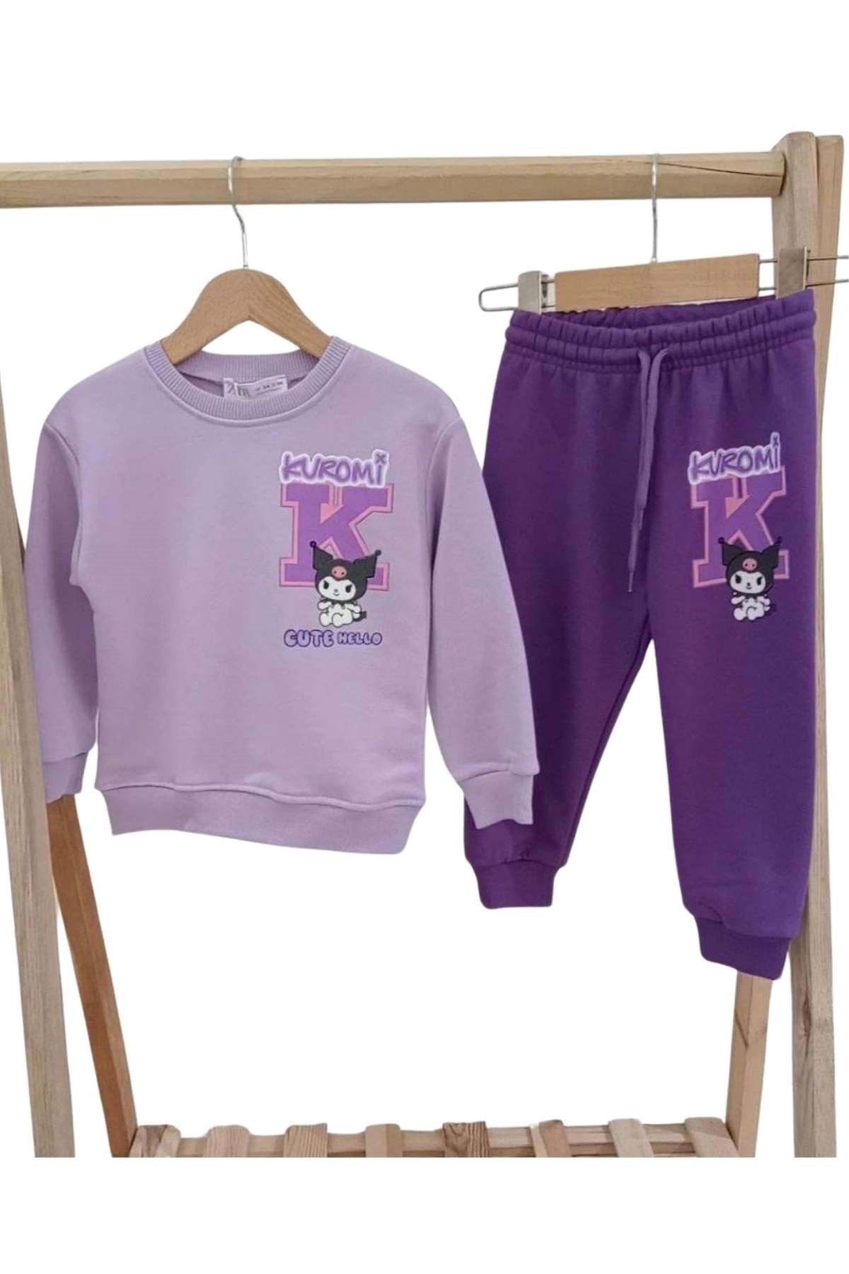 wakawakakidsstore-Front Back Printed Crew Neck Girl's Tracksuit Set 1