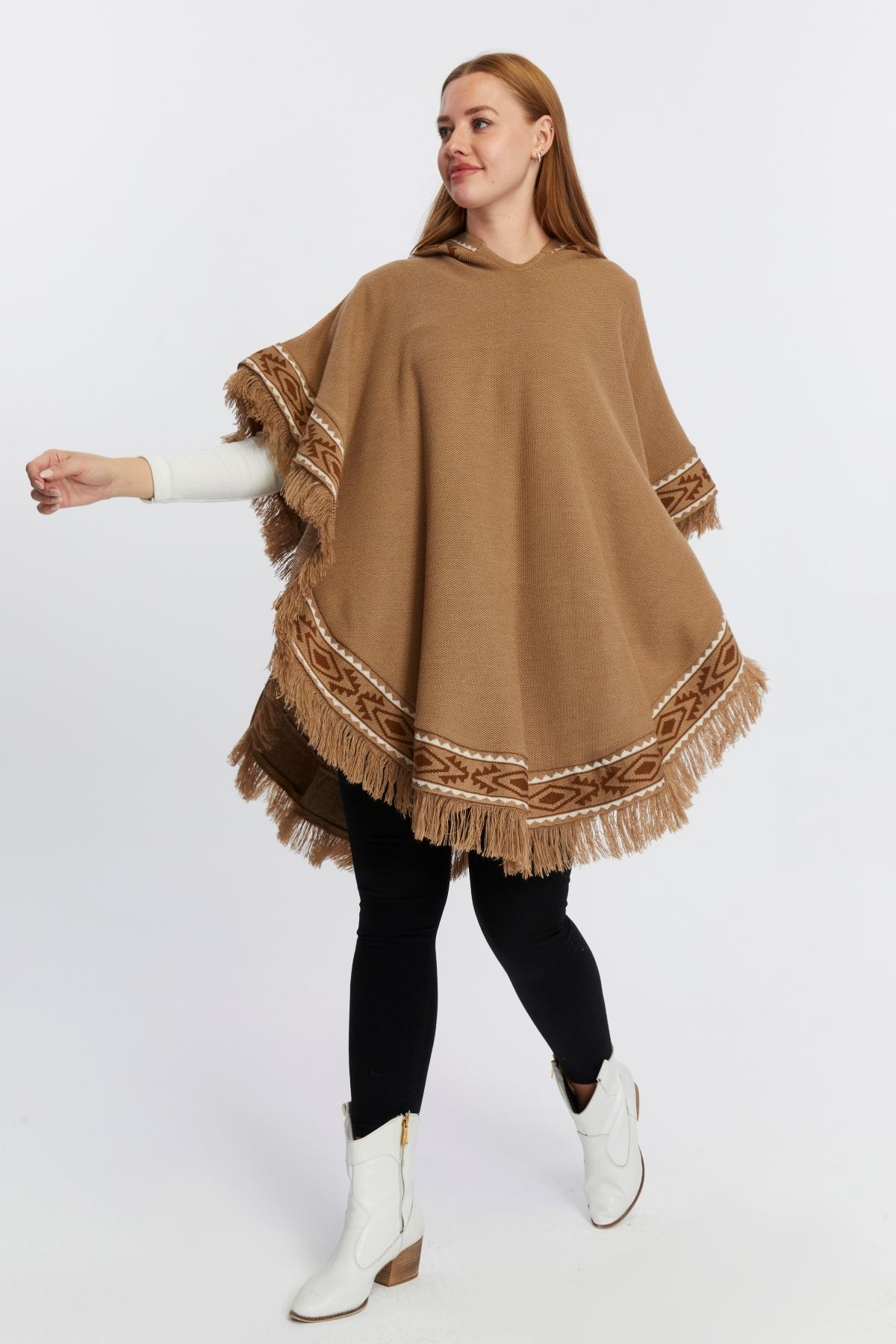 CNR TEKSTİL-Ethnic Patterned Knit Poncho 5