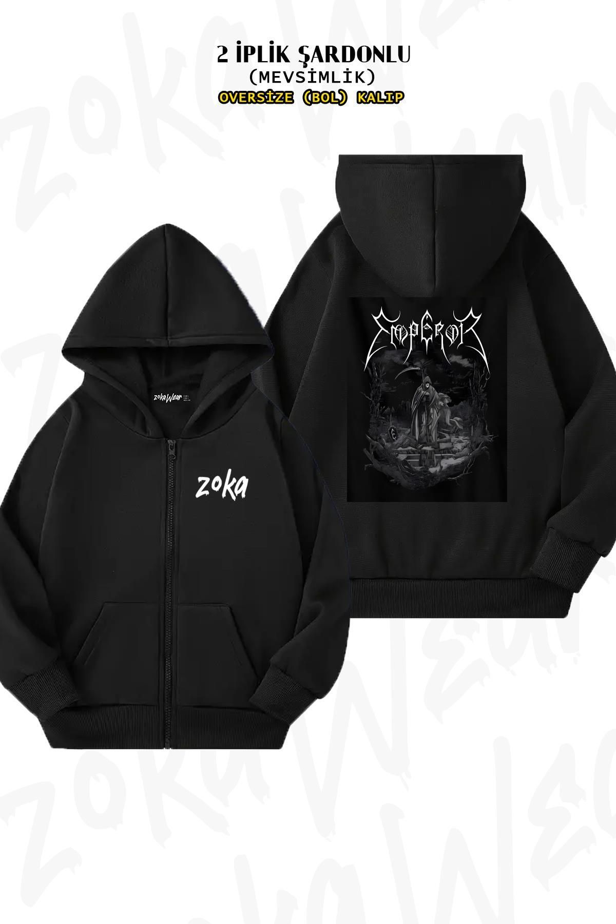 ZOKAWEAR-Emperor V2 Metal Rock Black Cardigan - Oversize, Zip-Up Hoodie (2 Thread) 1