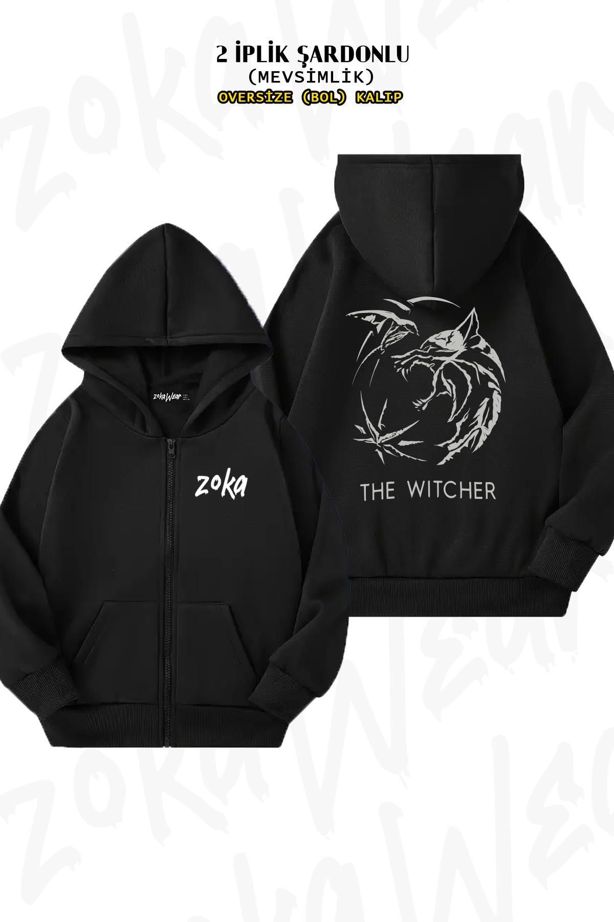 ZOKAWEAR-Series Witcher Oversize Black Cardigan - Silverink Logo, Back Print, Zip-Up, Hoodie (2 Thread) 1