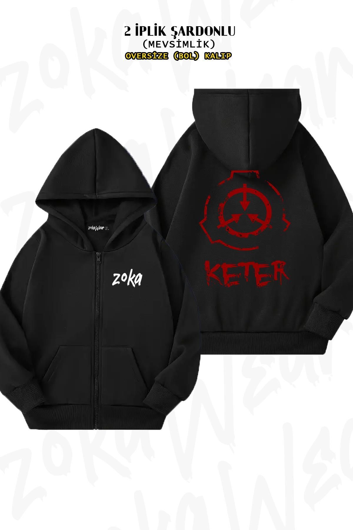 ZOKAWEAR Cardigan Negru Scp Foundation Keter - Supradimensionat, Imprimat Pe Spate, Cu Fermoar Și Hanorac (2 Fire) Unisex - S/M