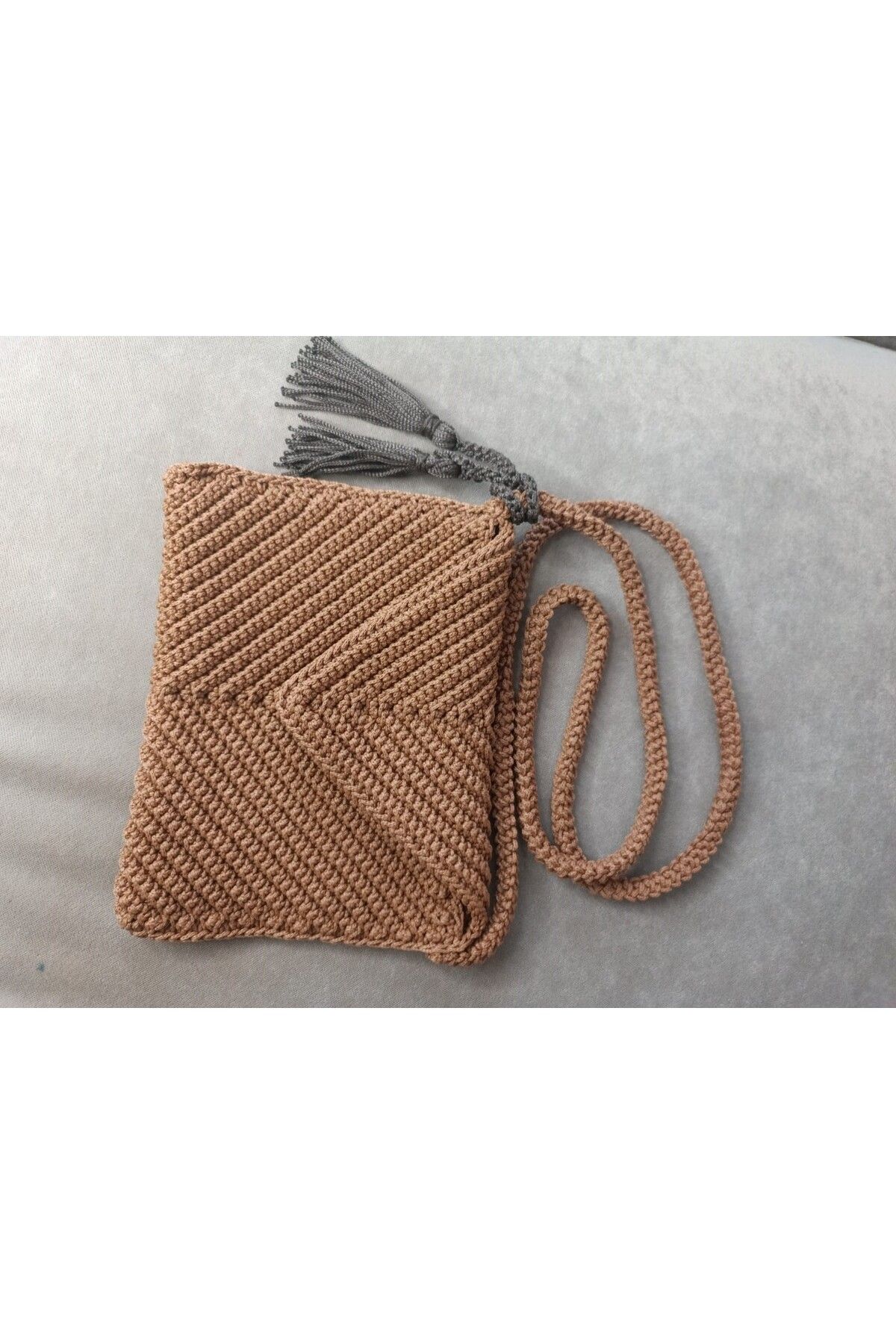 HelenDefne-Camel Color Macrame String Knitted Tassel Bag Souvenirs 3