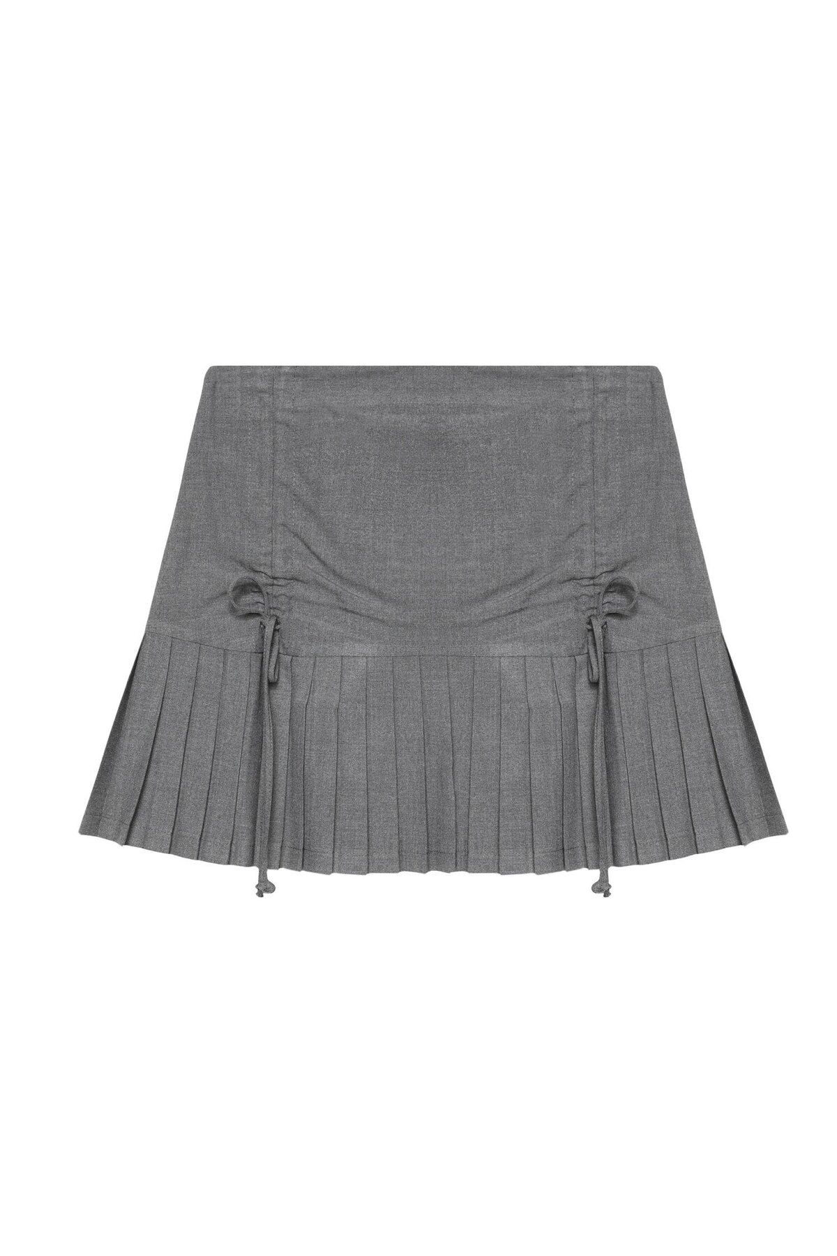 Quzu-Dark Gray Skirt with Drawstring and Pleat Detail 1