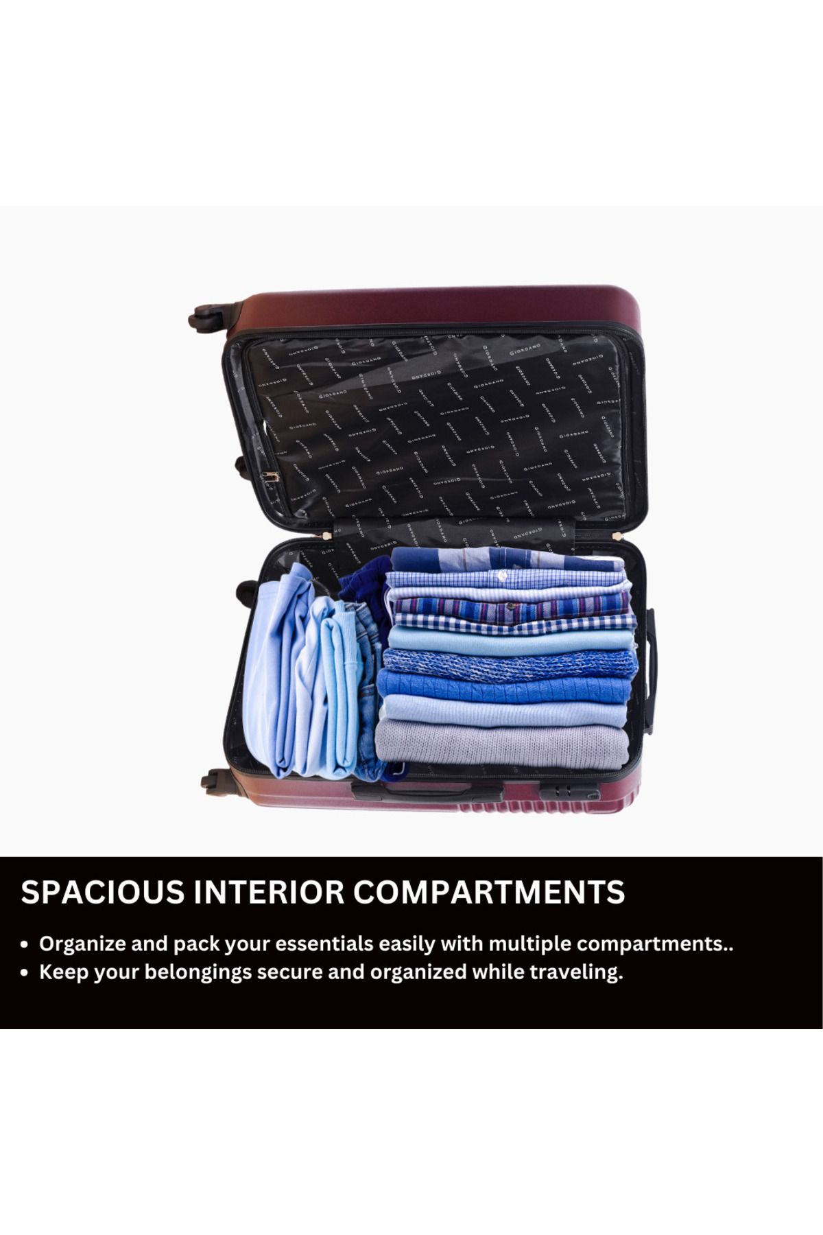 Giordano-Logo Series Medium Suitcase Maroon, ABS HardShell Lightweight Durable Secure Number Lock. 5