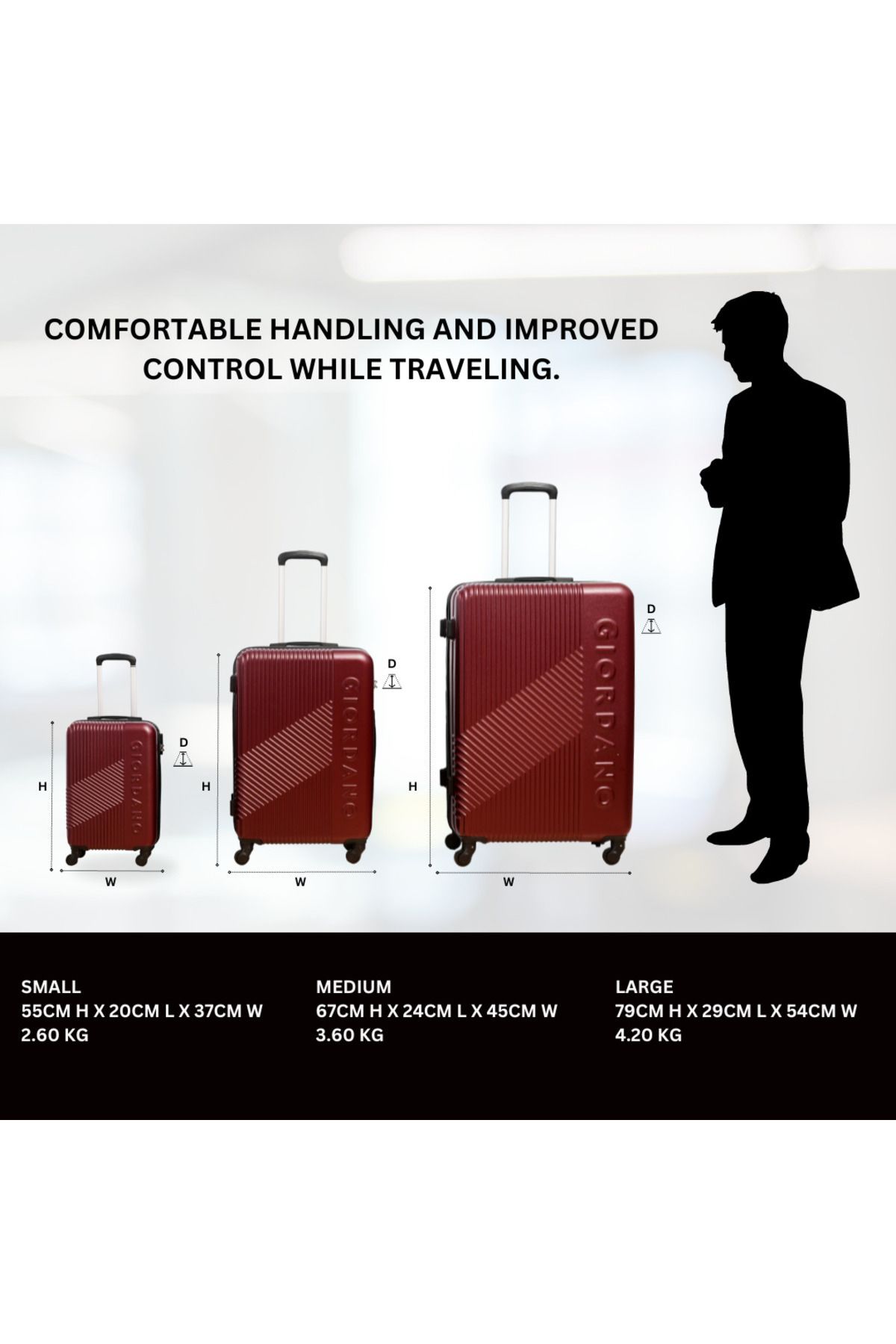 Giordano-Logo Series Medium Suitcase Maroon, ABS HardShell Lightweight Durable Secure Number Lock. 6