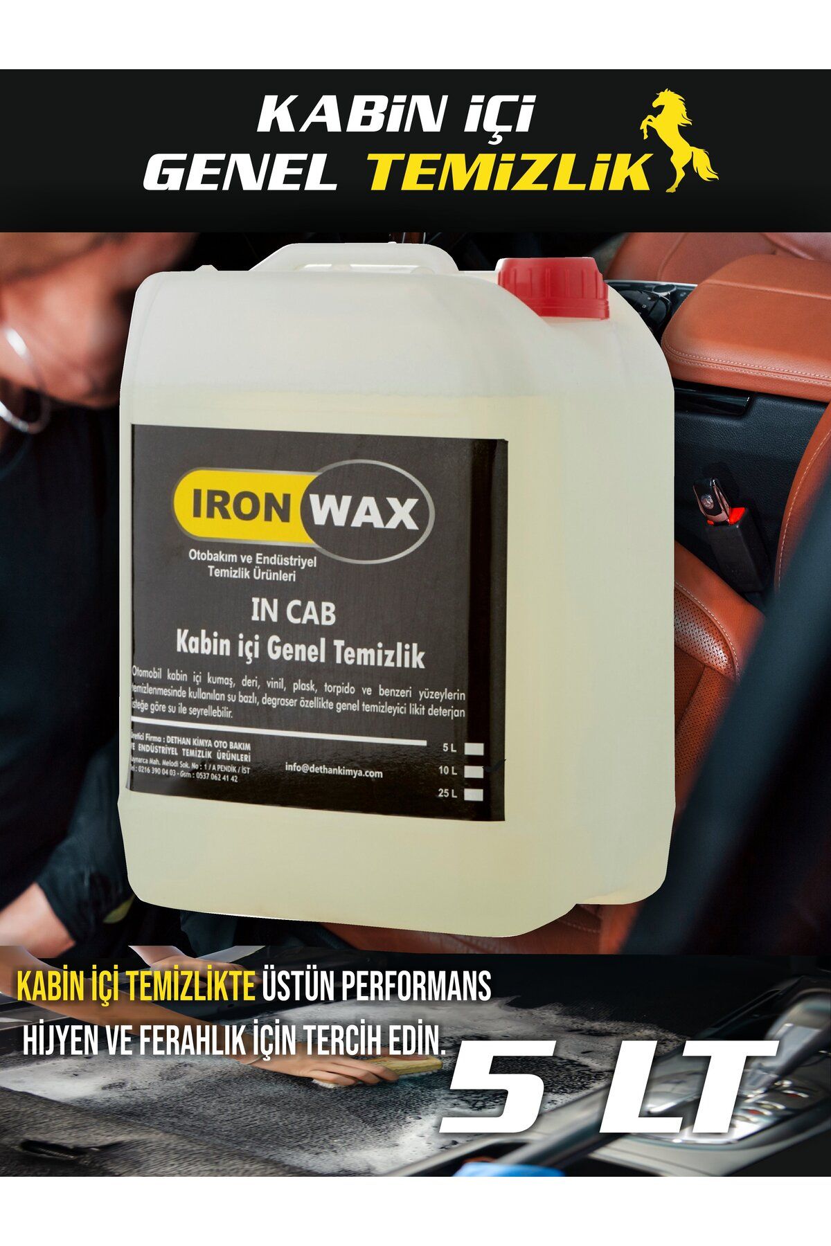 İron Wax Kabin  Araç İçi Koltuk + Halı + Tavan + Leke Sökücü 5 Lt  Interior Cleaner