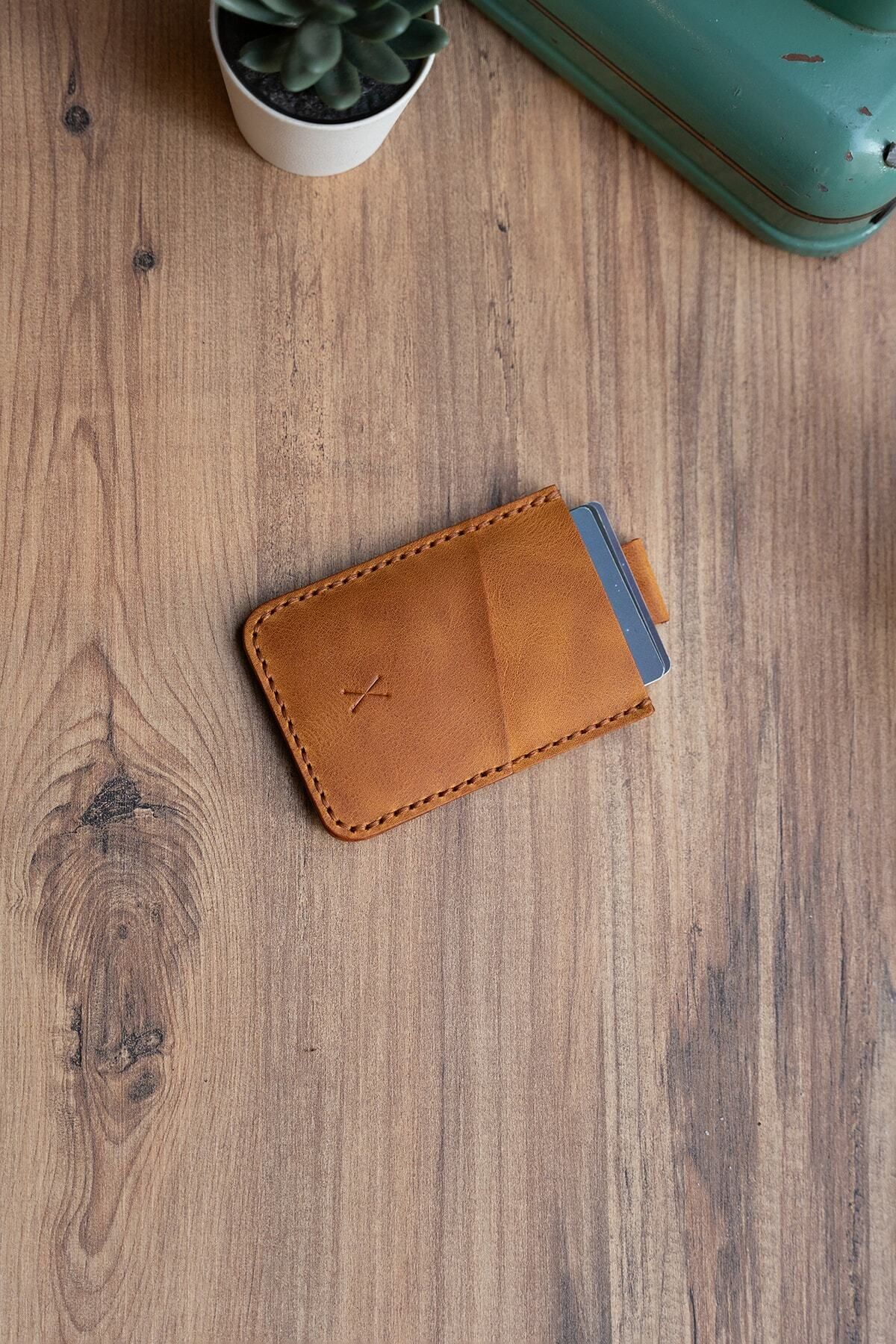 minimal X design-Minimal X V2 - Camel Color Mechanism Card Holder, Real Leather & Handmade - Practical Design 2