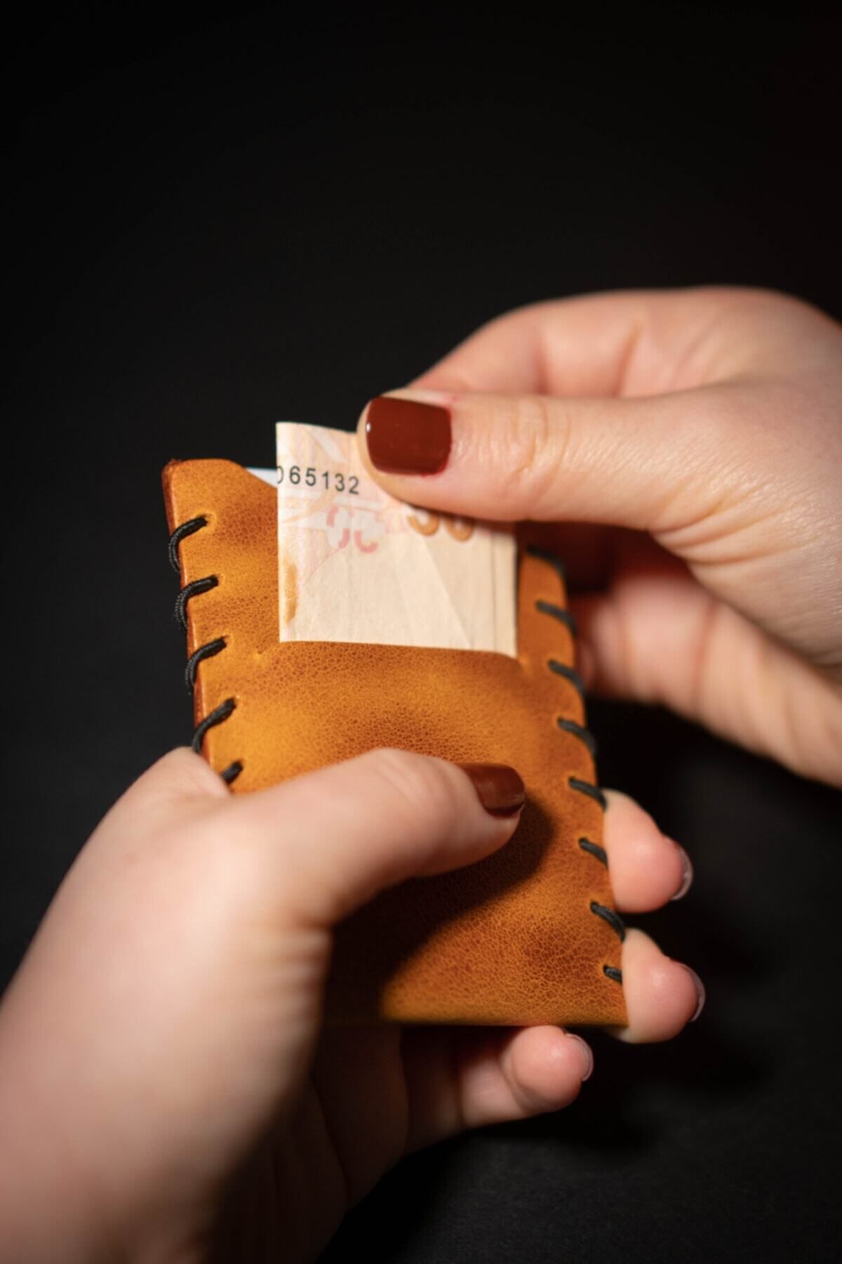 minimal X design-Minimal X V1 Card Holder - Camel - Real Leather & Handmade - Minimalist Design 6