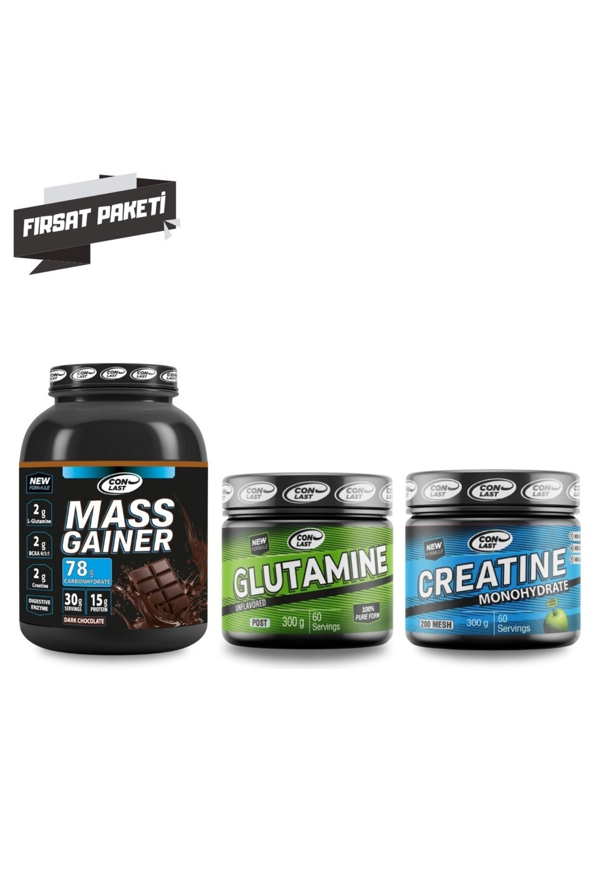 Conlast Mass Gainer Çikolata 3000g /glutamine 300 G/ Creatine 300g Yeşil Elma