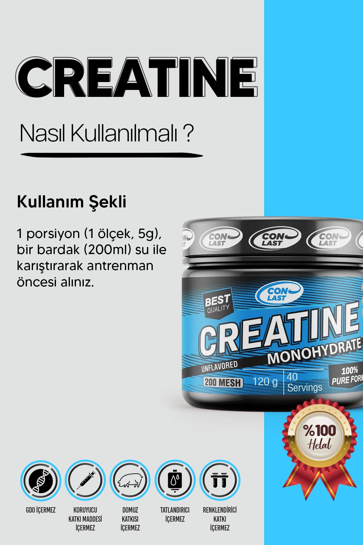 Conlast-Mass Gainer Chocolate 3000g /Glutamine 300 G/ Creatine 300g Green Apple 2