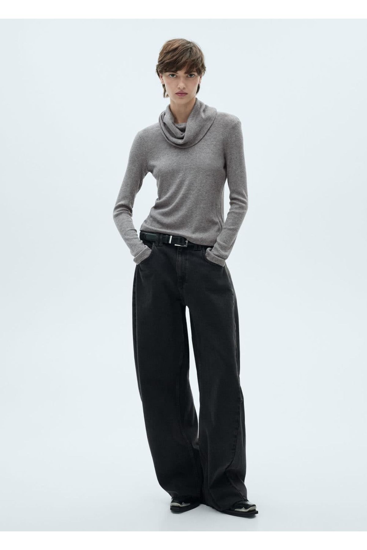 MANGO Woman-Turtleneck Ribbed T-Shirt 2