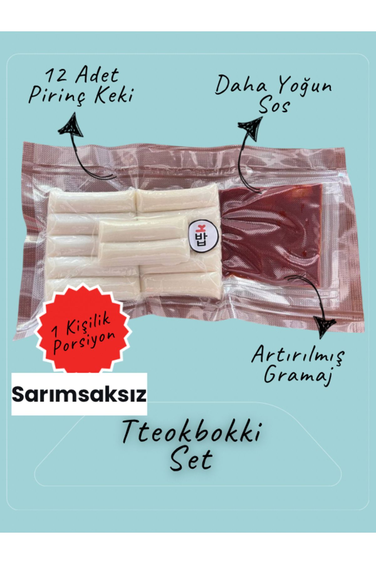 K Bap Food Sarımsaksız Tteokbokki Seti - 12 Adet Pirinç Keki + 50. gr Sarkmsaksız Sos